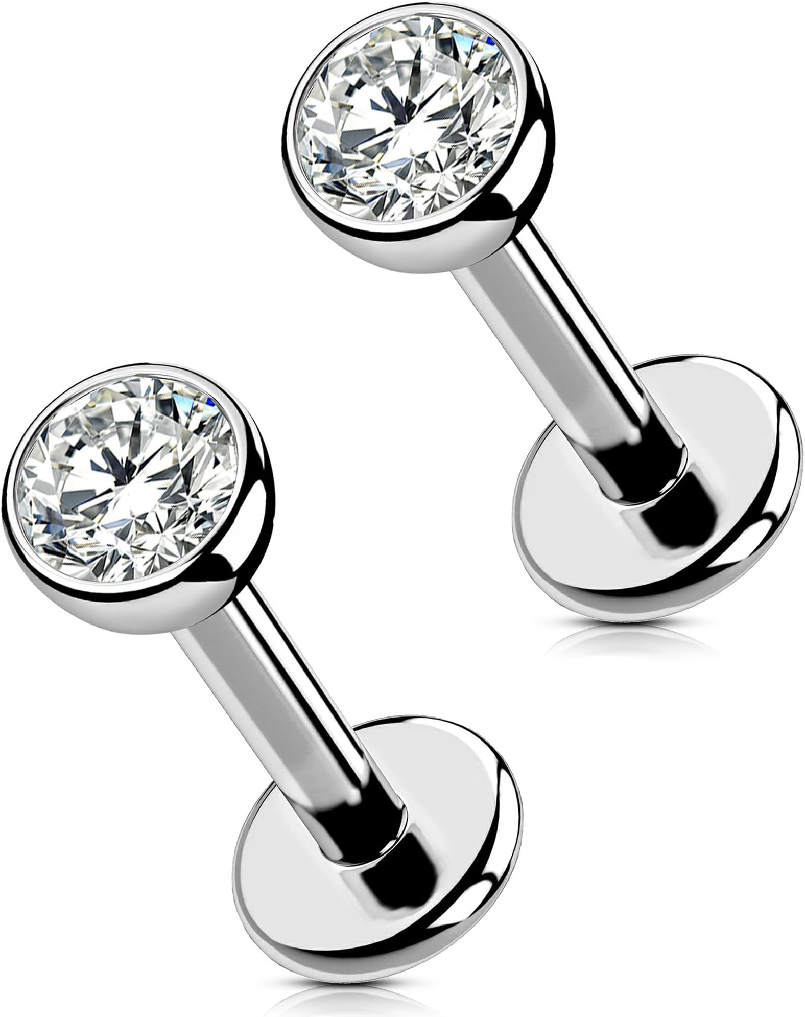 2Pcs 20G/18G/16G G23 Titanium Threadless Nose Stud Earrings Flat Back Tiny CZ Small Nose Helix Cartilage Tragus Conch Labret Medusa Monroe Piercing Jewelry for Women Men