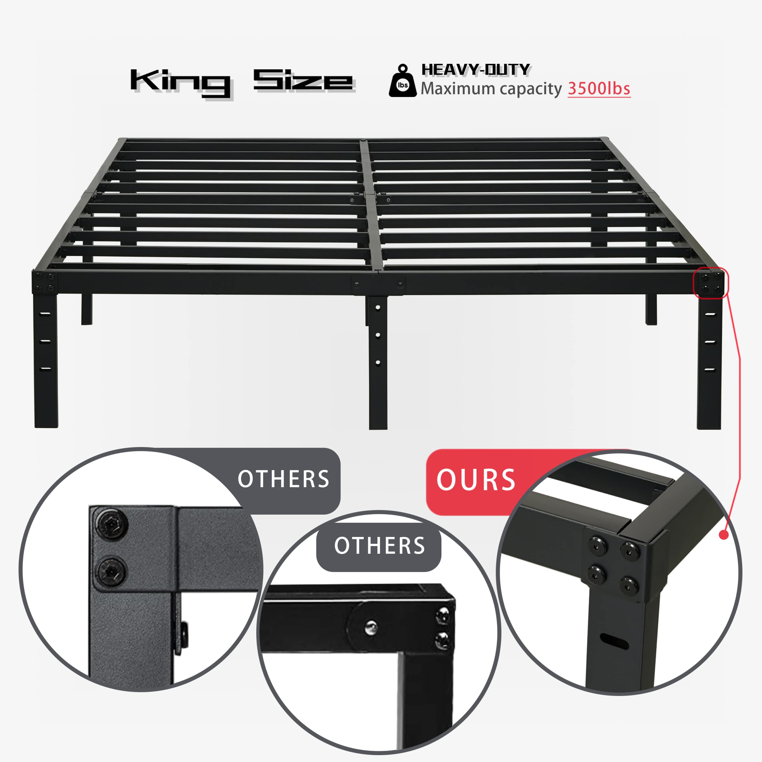Elenooz 14 Inch Metal King Bed Frame, Sturdy Steel Slat Support Black
