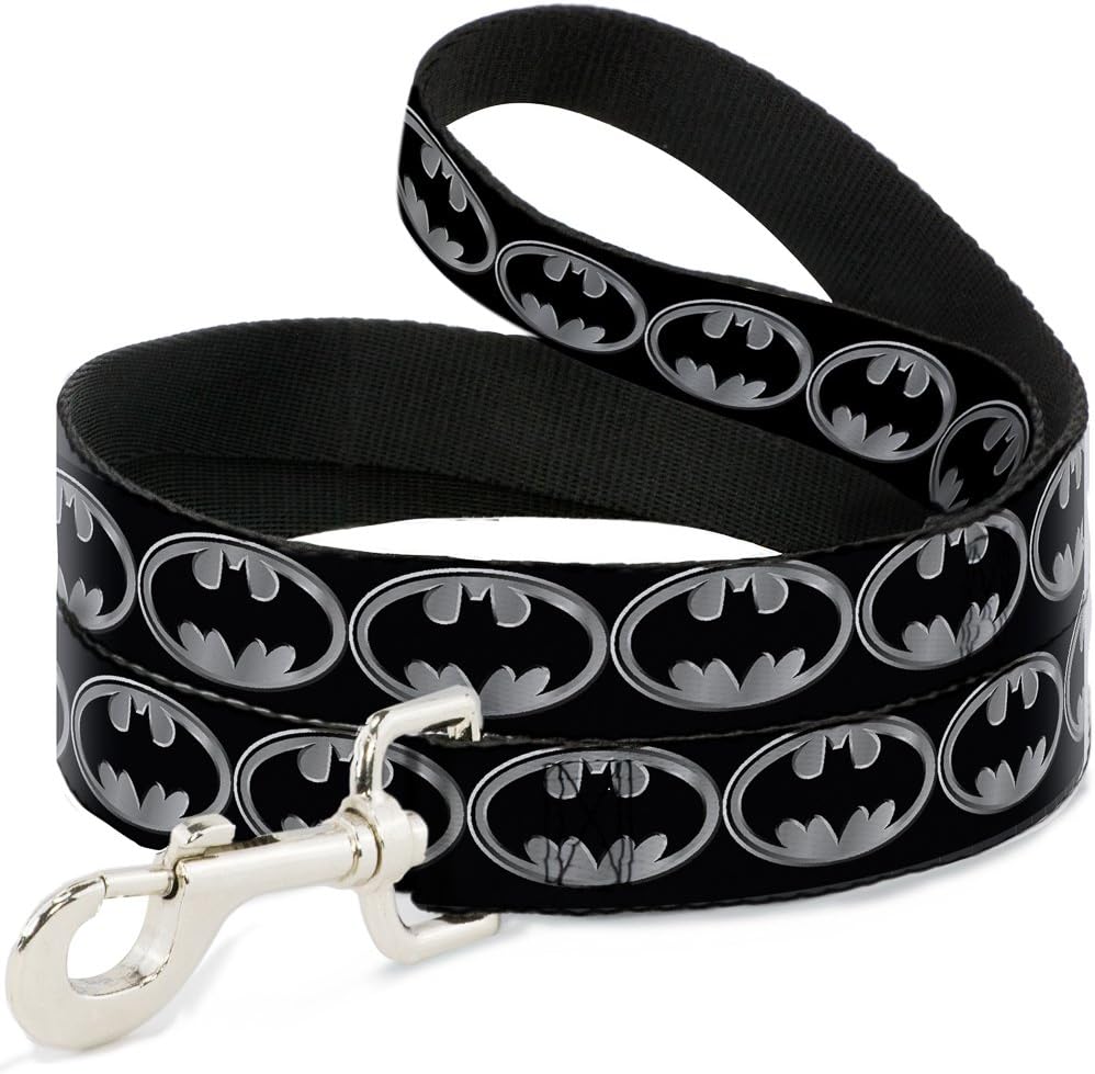 Buckle-Down Dog Leash Batman Shield Black Silver 4 Feet Long 1.5 Inch Wide, Multicolor (DL-WBM002-W)