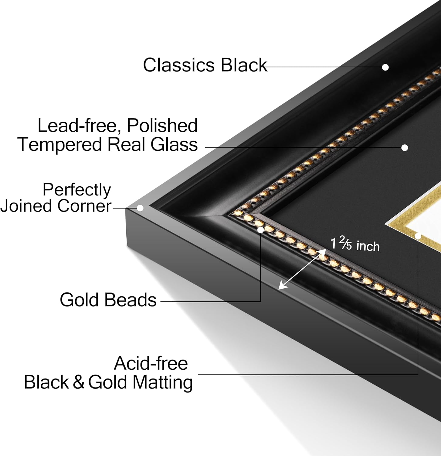 Yaetm Vertical Double Diploma Frame 14x20 for Two 8.5x11 Certificates, Degrees, Documents, Tempered Glass with Black Over Gold Acid-free Mats, Dual Diploma Frames, Black Gold/Black