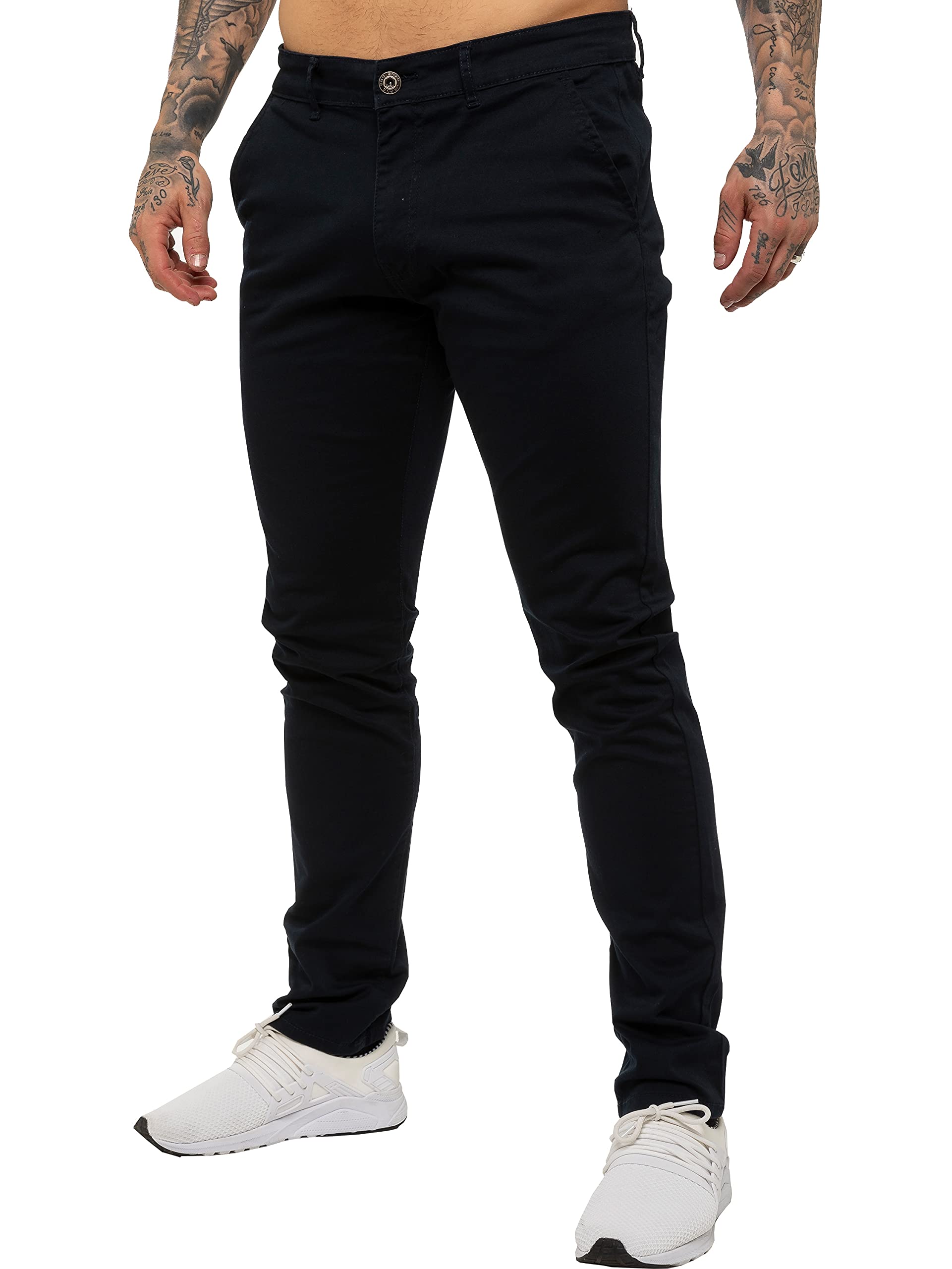Enzo Mens Designer Skinny Slim Fit Chinos Super Stretch Trousers Pants EZ348 Navy 40 Regular