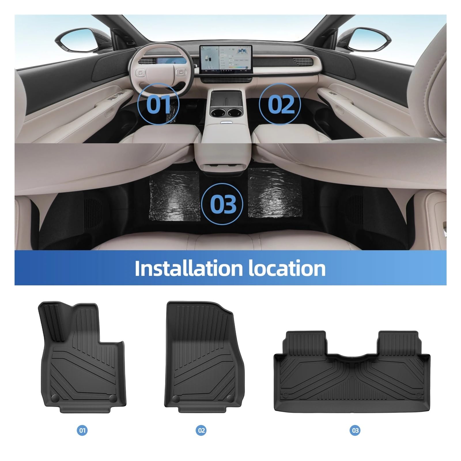 Compatible with Xpeng G6 Car Floor Mats Cargo Liner Trunk Pad TPE 3D Foot Mat Waterproof Tray Set — view 3