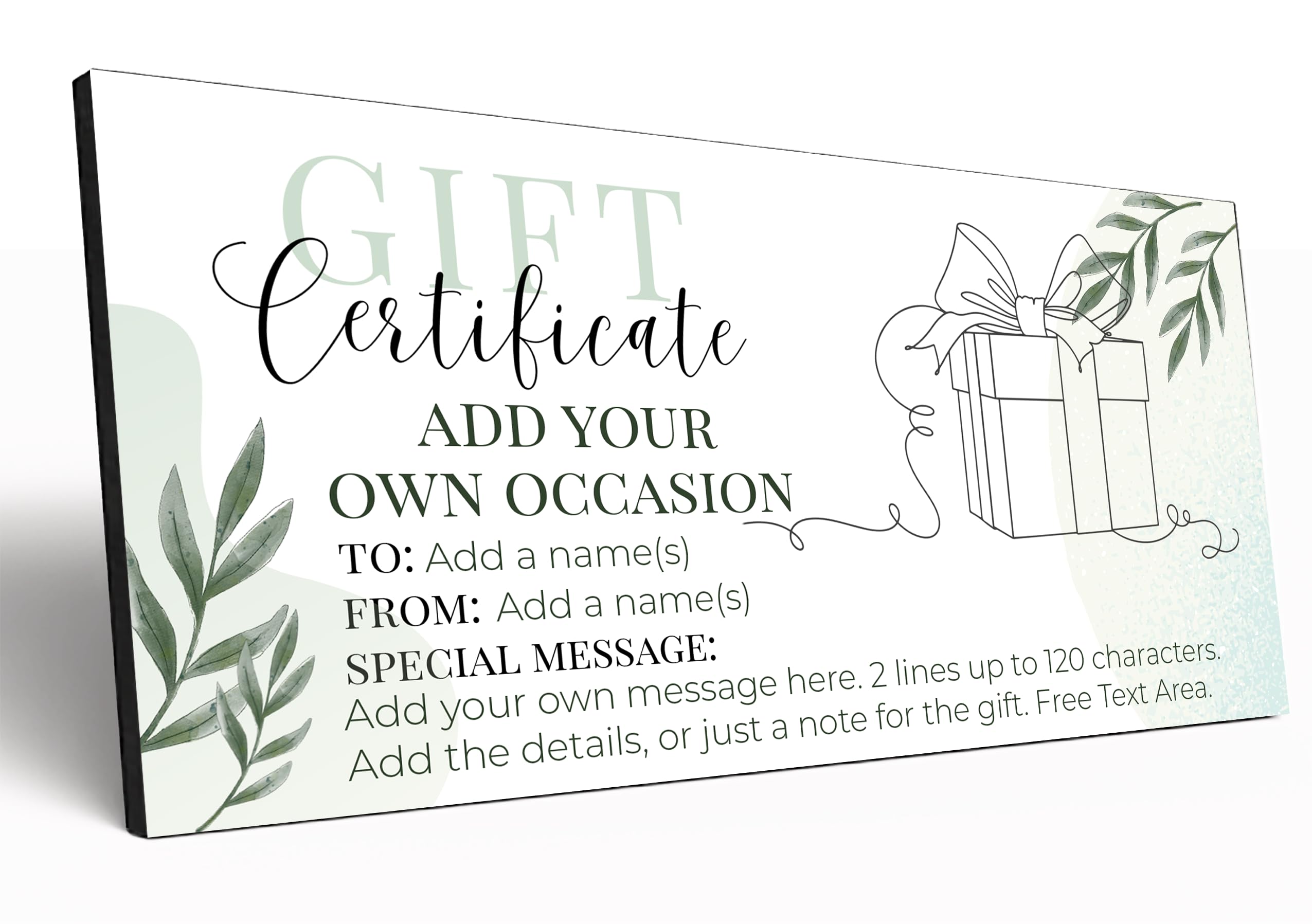 The Plum Penguin Customisable Gift Certificate 6mm MDF Personalised Gift Voucher Experience Event Gift Elegant Botanical Design (Add Your Own)