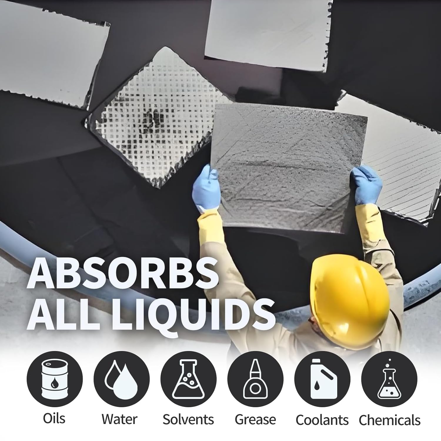 Oil Absorbent Pads - 16 x 20 Inch-Universal Leak, Drip, and Spill Control, Garage Absorbent Mat for Oil Water, Ideal for Extra-Heavy Spills 100 Pcs