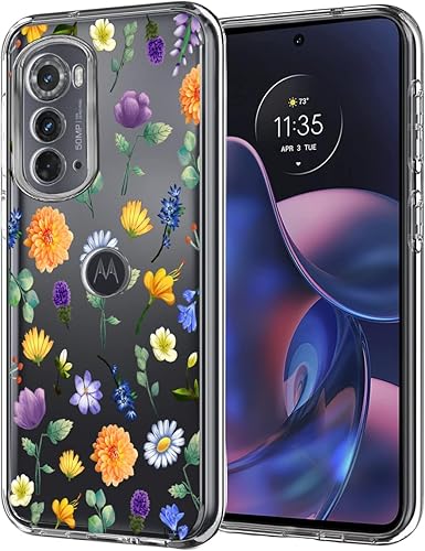 Unov Funda compatible con Motorola Edge 2022 transparente con diseño de TPU suave, absorción de golpes, diseño delgado en relieve, cubierta trasera