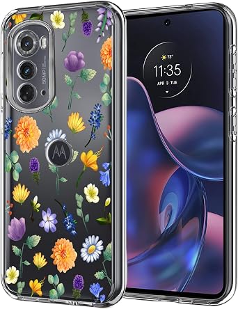 Unov Case Designed for Motorola Moto Edge 2022, Crystal Clear Phone Case with [Anti-Slip Embossed Pattern], Shockproof Slim Protective [Anti-Yellowing TPU] Back Cover, Flower Garden