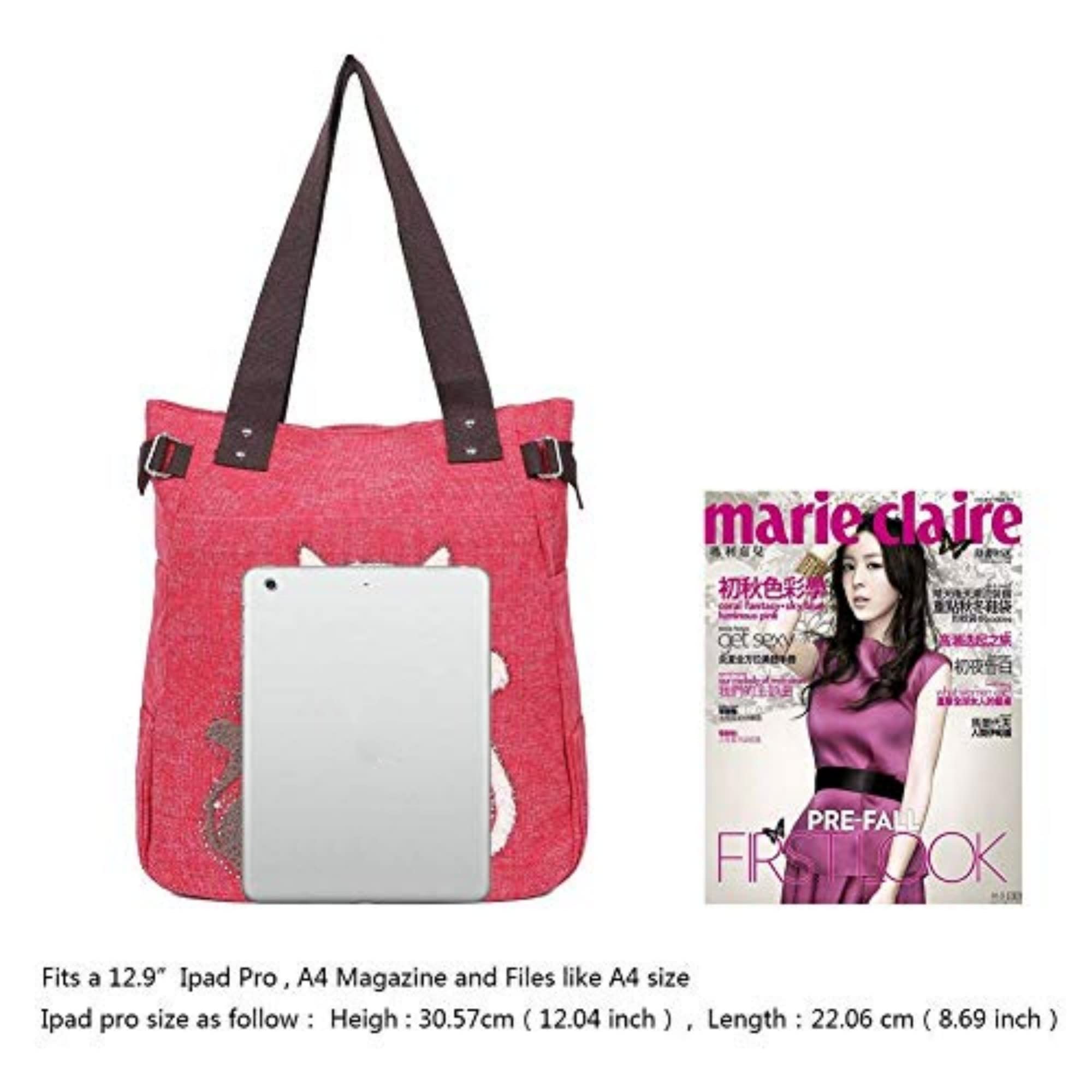 EGOGO Donna Borse a mano Gatto Carino Tela Borse a spalla Tote Sacchetto Borse da shopper E523-2