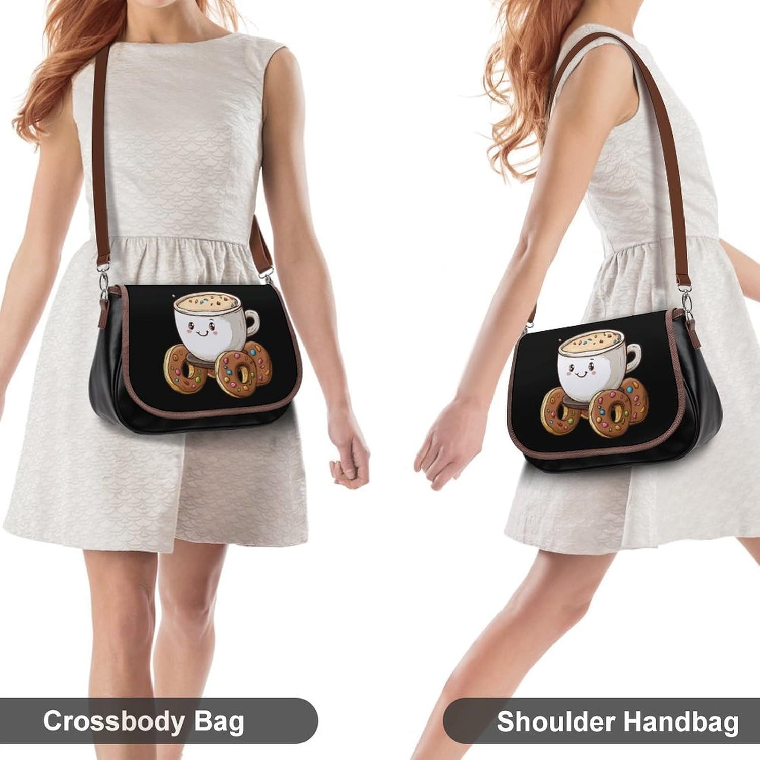 Coffee Cup in Donuts Car Shoulder Bags for Women Tote Handbag Clutch Purse Messenger Bag