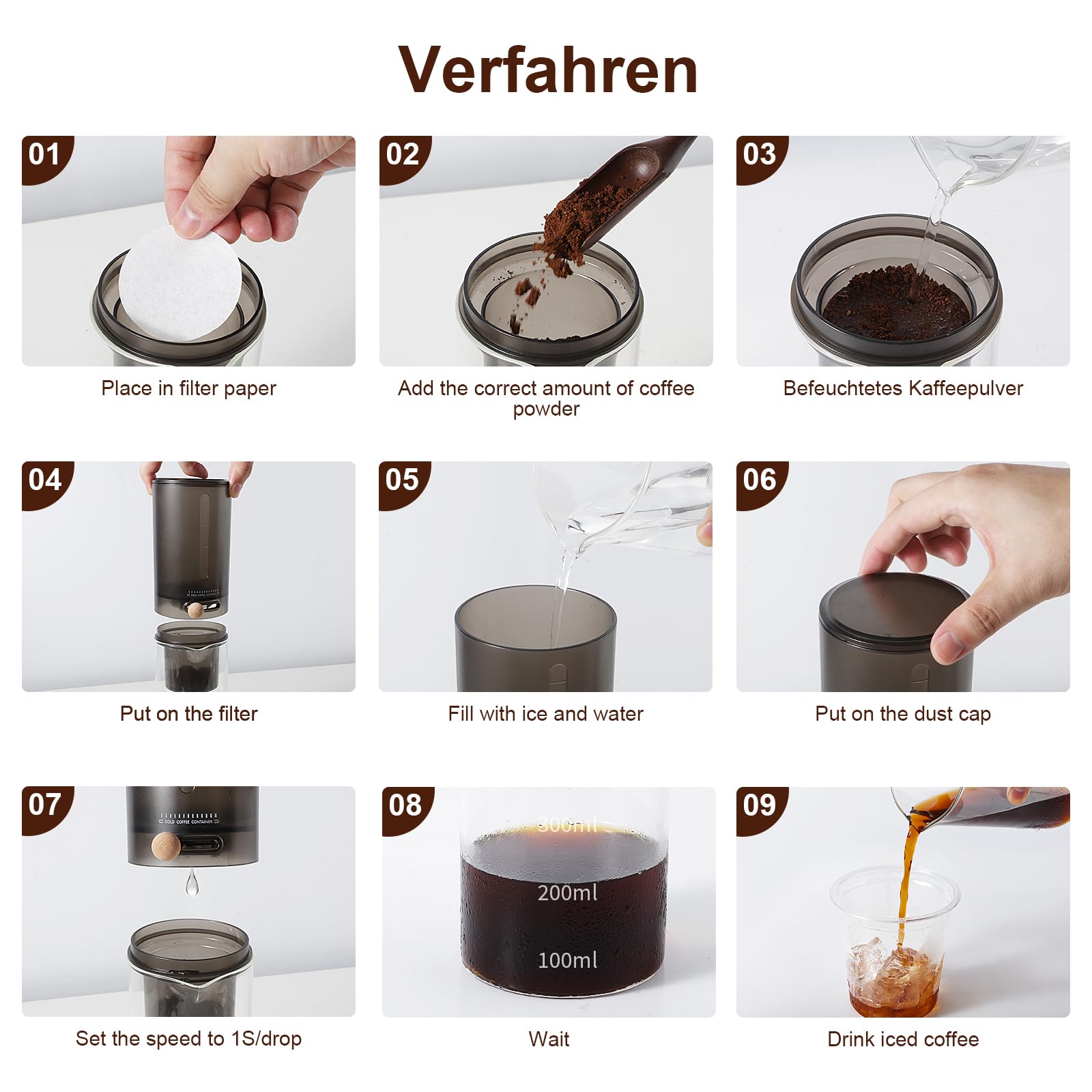Machine à café Cold Brew 600 ml 4 tasses - Café froid - Taux de goutte réglable - Noir