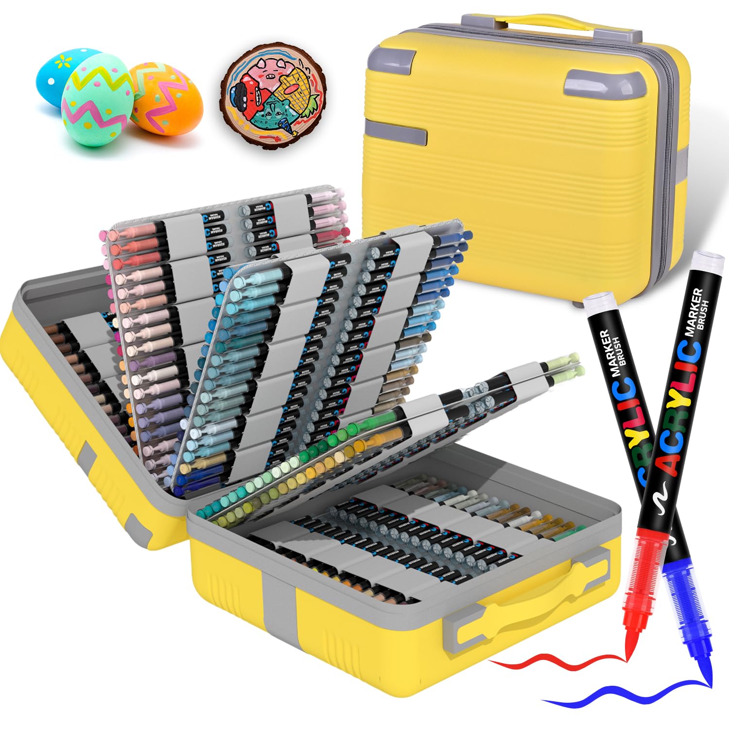 colourmotor 360 Colors Acrylic Paint Markers with Automatic Ink Control | Water-Based No-Bleed Acrylic Markers Brush Tip for DIY Art &amp; Crafts - Fabric, Wood, Metal, Rock, Glass (Suitcase Style)