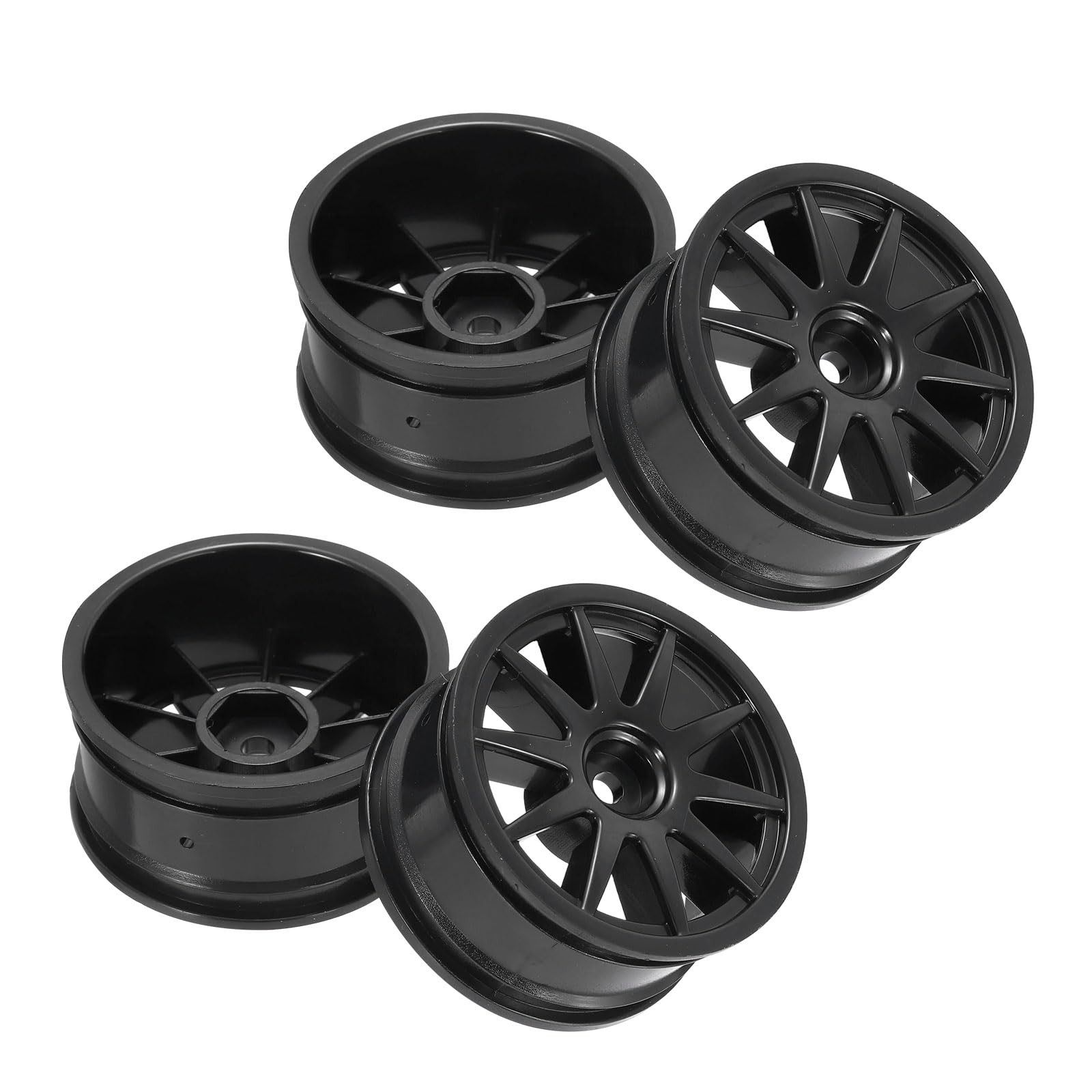 sourcing map 4Pcs RC Car Wheel Rims, 52mm Diameter 10-Spoke Black Plastic Wheel Rims Hex Hub for HSP 1:10 RC Drift Racing Touring Car
