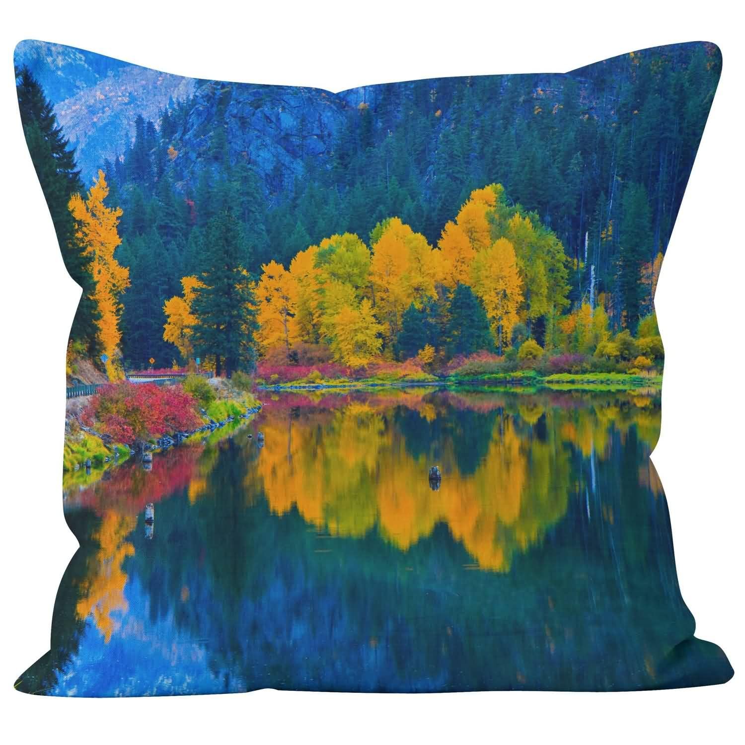 Nimvoya Linen Pillow Covers Standard Cushion Covers Individual 45x45cm, Natural Landscape Pillow Cover Home Cushion Covers Replacement For Outdoor Patio Chair Wicker 1Pcs
