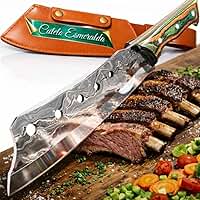Cutelo Esmeralda Faca de Cozinha Profissional 33,5 cm em Aço de Alto Carbono, Cabo de Madeira Antiderrapante, Corte Preciso e Potente para Carnes, Legumes e Alimentos Gourmet Profissional Chef