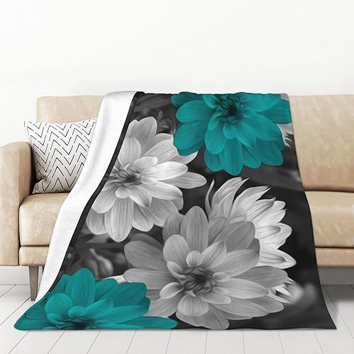 Manta floral gris verde azulado, manta de flores verde azulado para sofá cama, manta suave y mullida de franela verde azulado para cama, sofá,