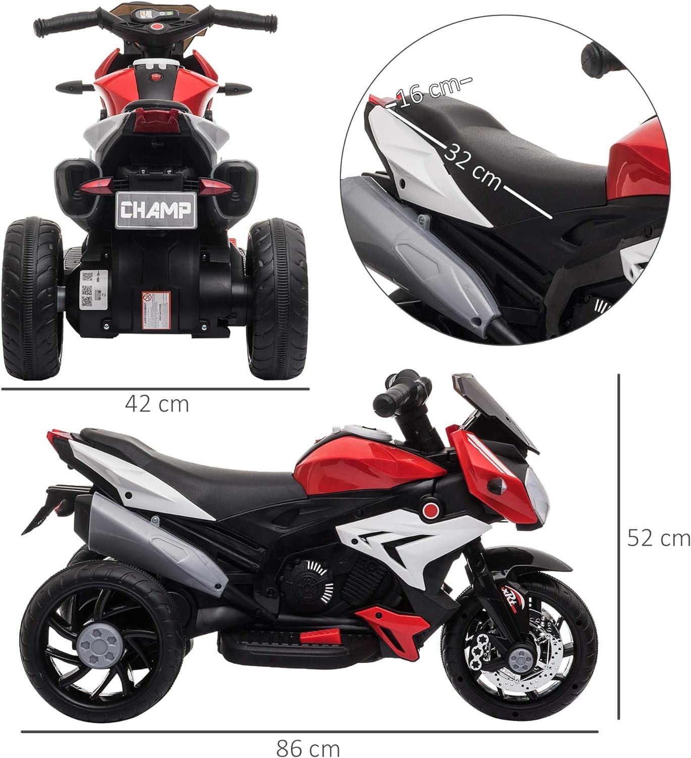 LALAHO Moto elettrica per bambini, 6 V, 7 Ah, triciclo elettrico per bambini da 3 a 6 anni (rosso 1)