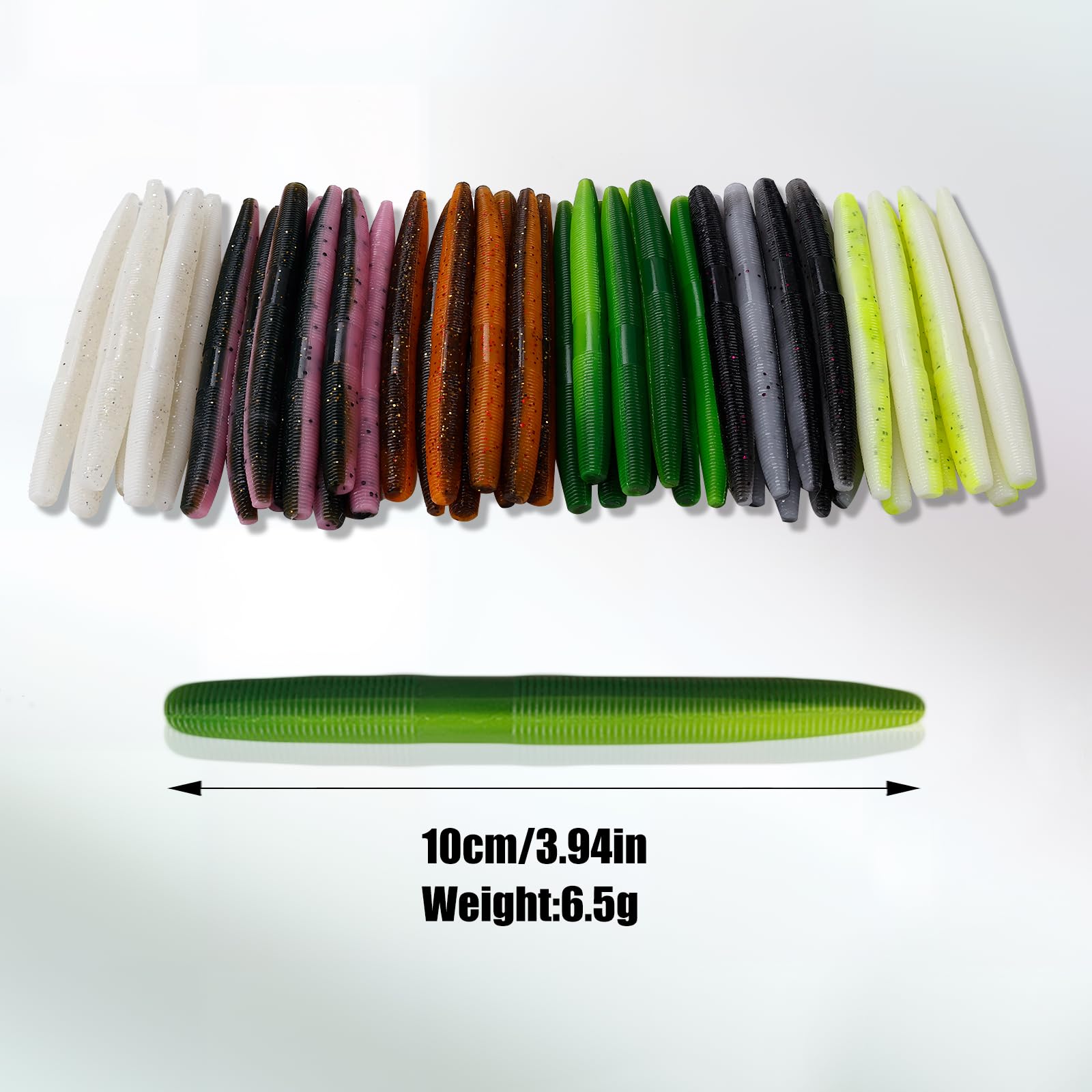 Senko Worms pour la pêche au Bar Appâts Souples salés avec Fente pour hameçon pour la pêche en mer 3,94 Pouces 30 pièces FS/RE-03