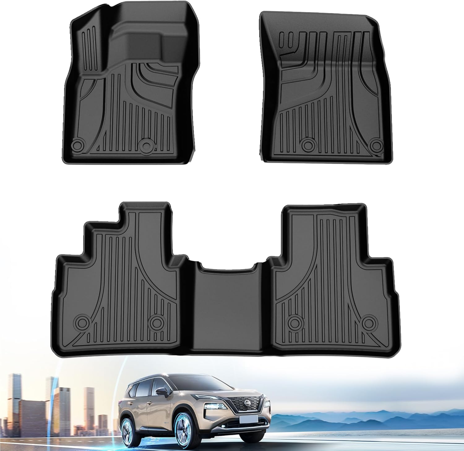 AOMSAZTO Floor Mats Compatible with 2021-2025 Nissan Rogue (No Sport Models), TPE All-Weather Protection Car Floor Liners Upgraded Heavy Duty Original Mats Rogue Accessories, Black