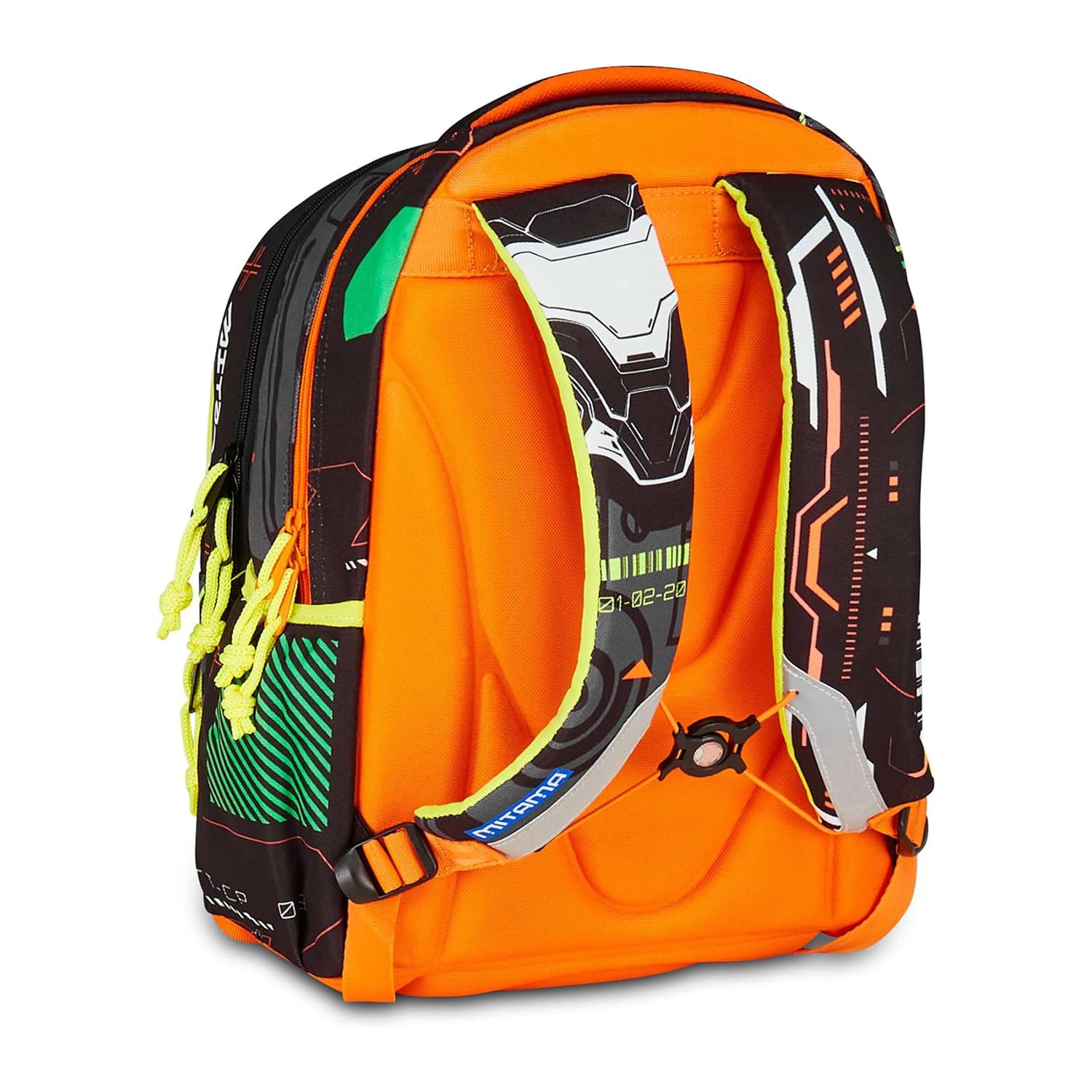 Mitama Zaino Scuola FLUO BATTLE, New Plus, Triplo Scomparto, Tasche Porta Borraccia, Spallacci Ergonomici, Scuola Elementare Bambino, Media
