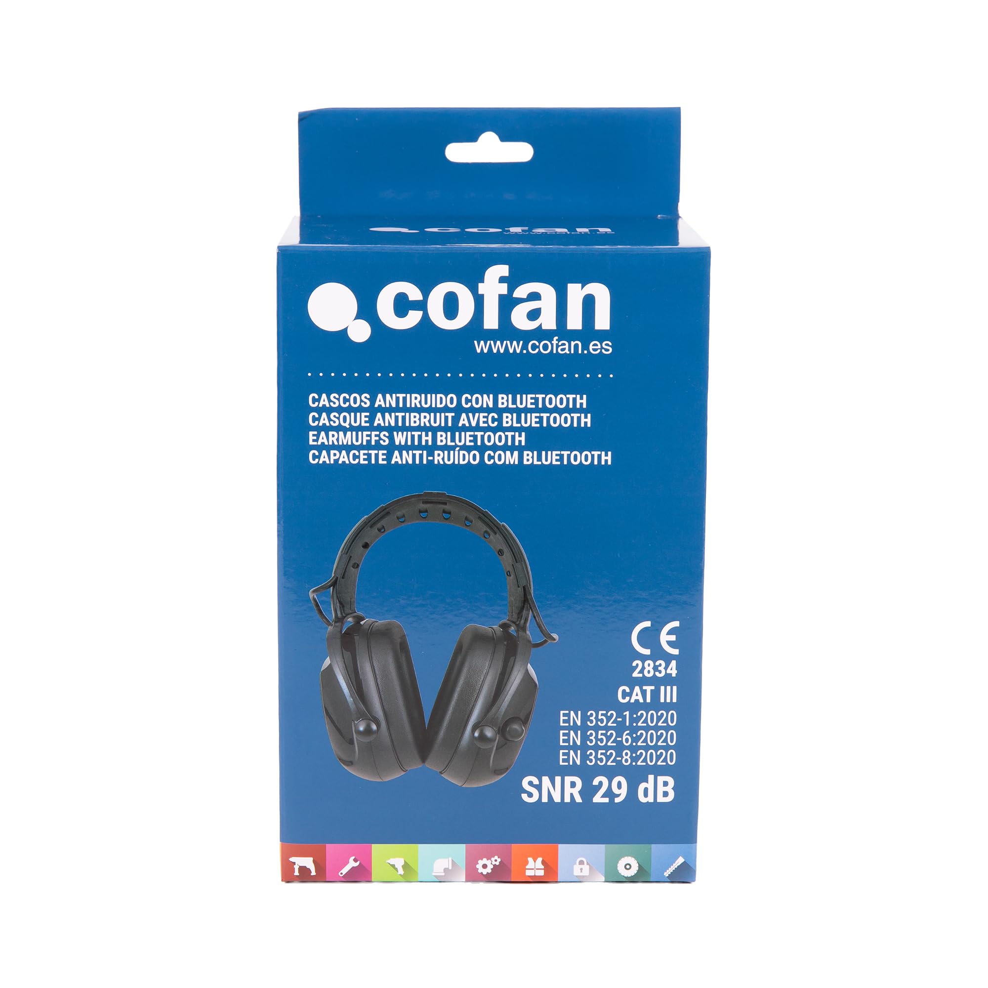Cofan Cascos Antirruido con Bluetooth | Nivel de Reducción de Ruido (SNR): 29 dB | Protección Auditiva con Micrófono y Control de Volumen