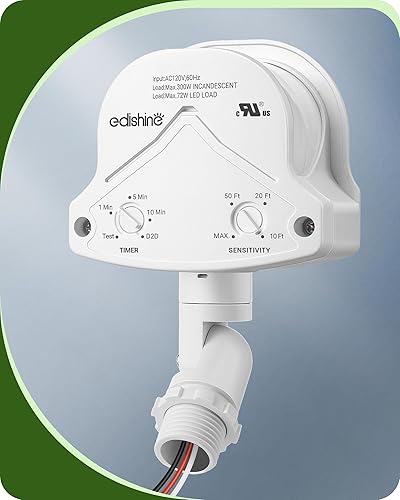 Miniatura 7 de EDISHINE Sensor de movimiento, sensor automático de anochecer a amanecer, sensor PIR de movimiento de 120 V CA, rango de detección y tiempo de
