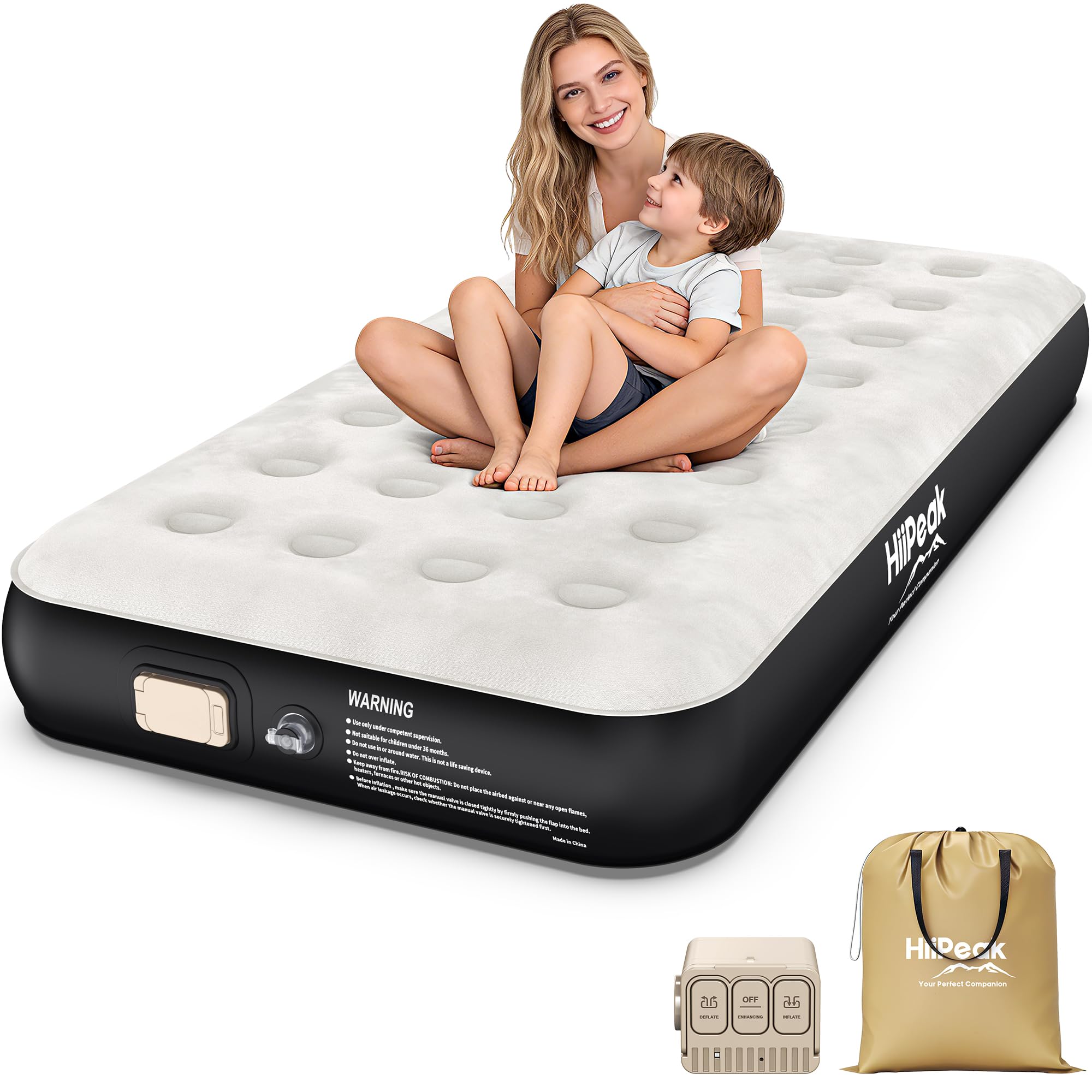 HiiPeak Inflatable Mattress, Single Air Bed, Inflatable Bed with Built in Wireless Removable Pump, Blow Up Mattress, Folding Guest Bed Self Inflating with Flocked Surface for Camping and Home Use