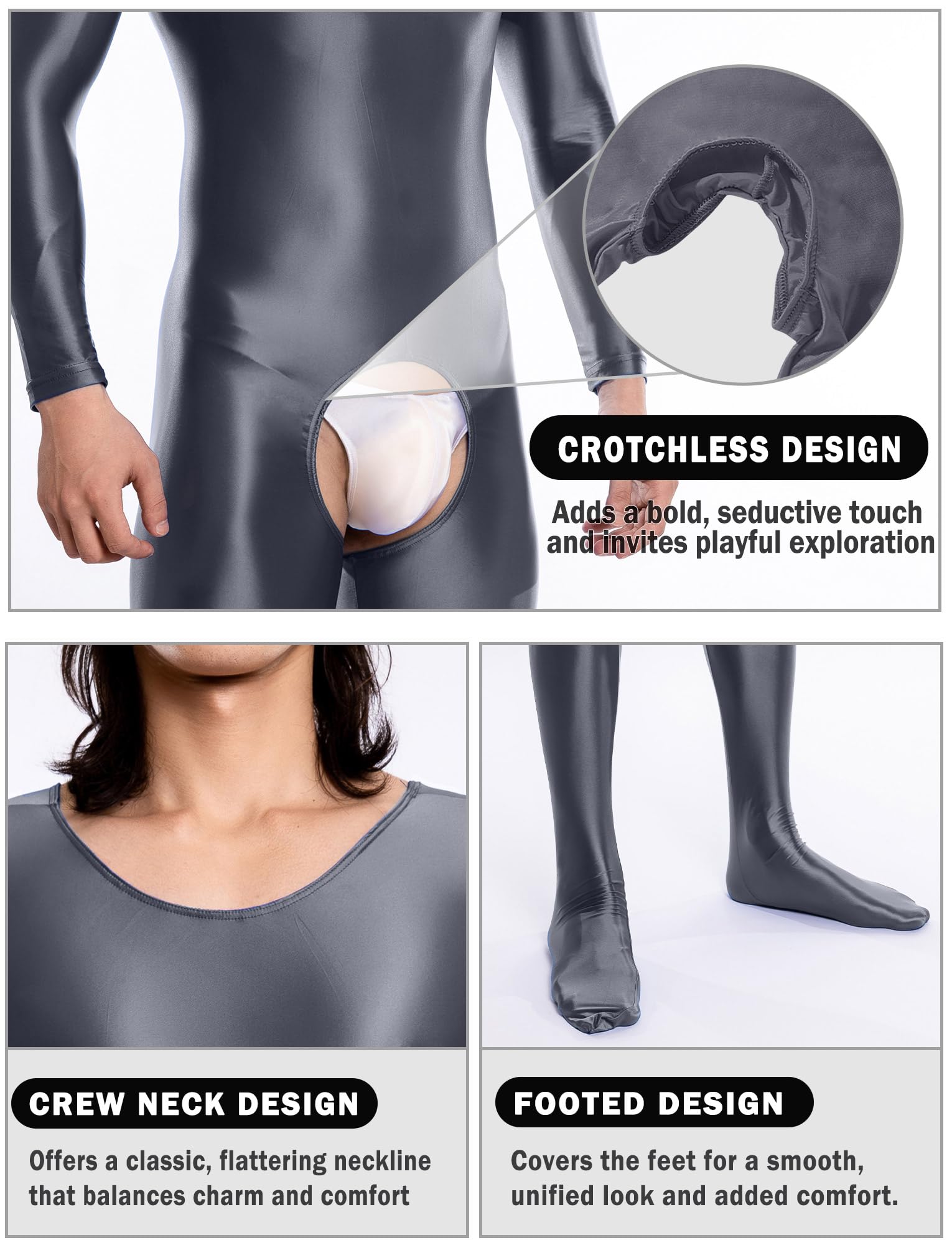 AIEOE Combinaison pour Homme Huileuse Brillant Lisse Body Intégrale Sexy Jumpsuit Leotard Eu S L