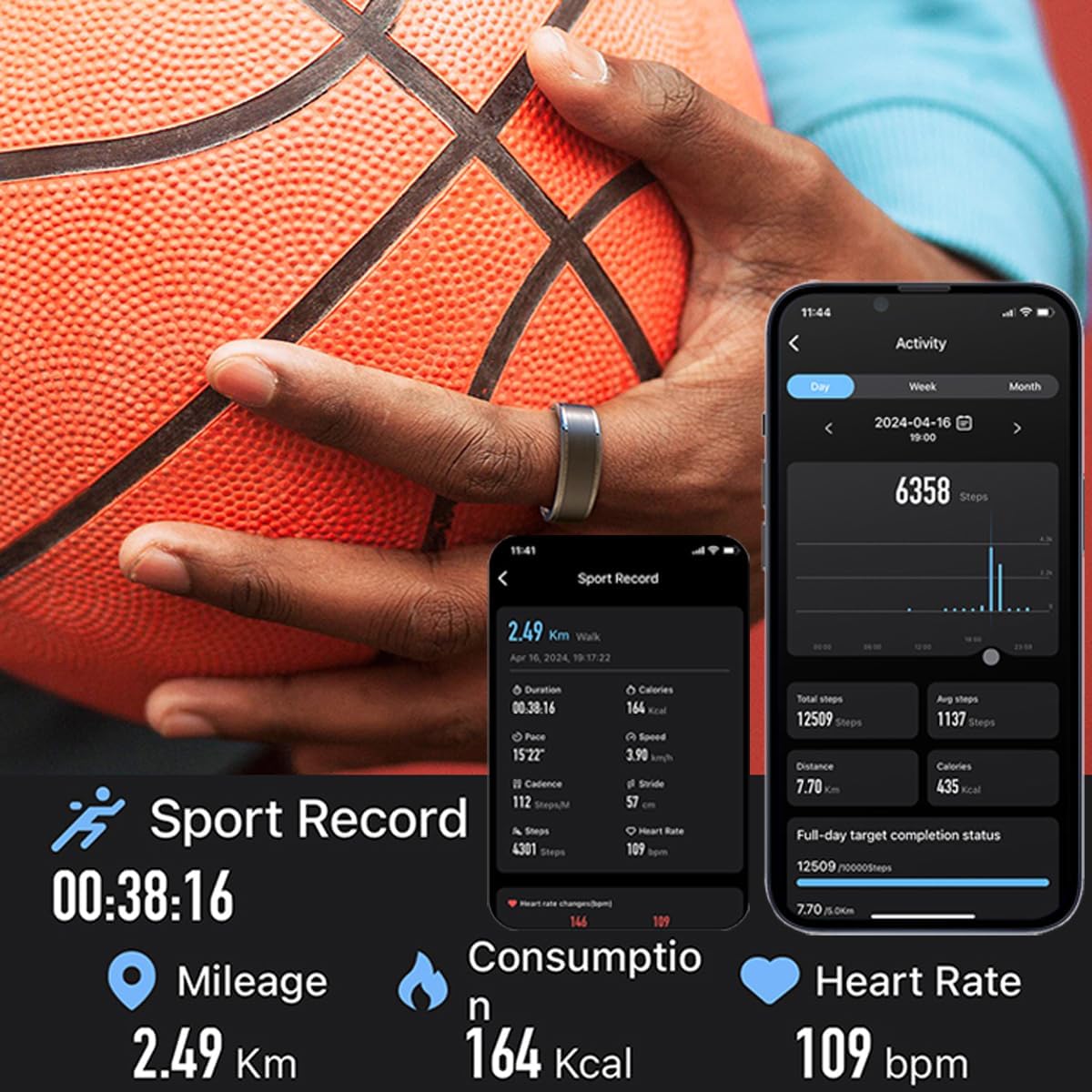 Smart Ring Fitnss Tracker Heart Rate Sleep Monitor Blood Oxygen Health Ring Fitness Ring Pedometer Calories Step Counter Exercise Mode Sport Ring 5ATM Waterproof Smart Rings for Men Women - Image 4