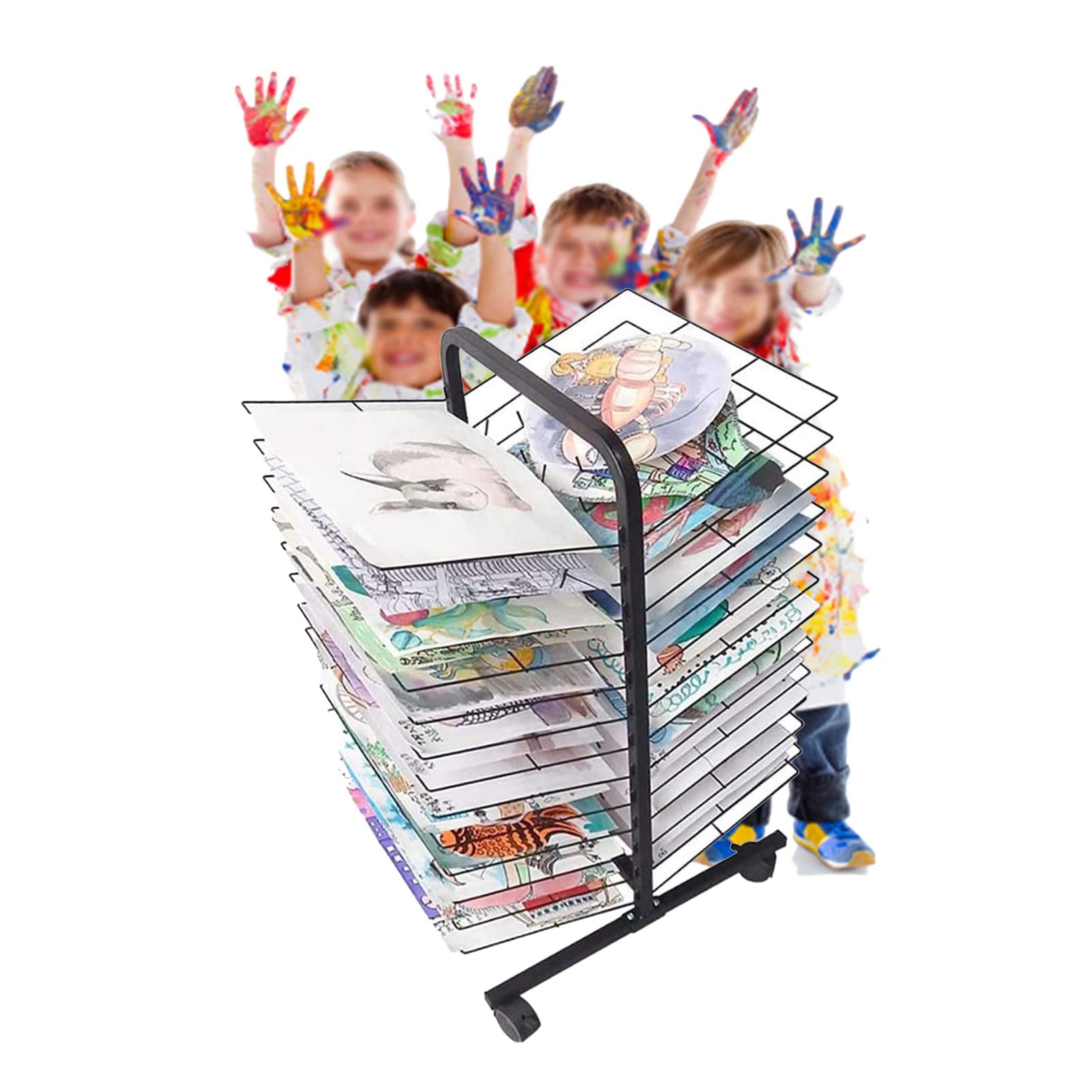 Aioneer Mobile Art Drying Rack,Drying Rack for Painting,Suitable for Home Or Classroom Use,Protect Artwork When Drying Suitable for A3/K8 Magazine