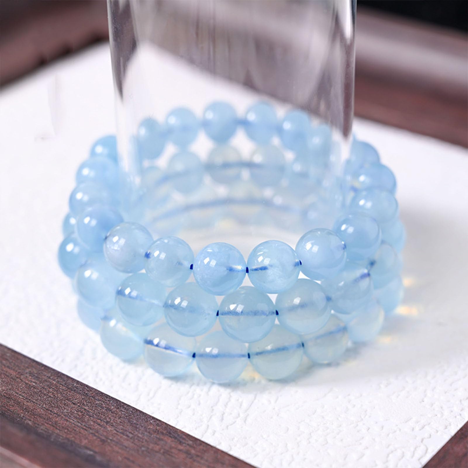 Braccialetti Elastici Acquamarina Azzurra Bracciale Acquamarina per Donna Uomo, Perline Elasticizzate in Cristallo Blu Naturale per calmare energia e alleviare Lo Stress, Regalo,10MM