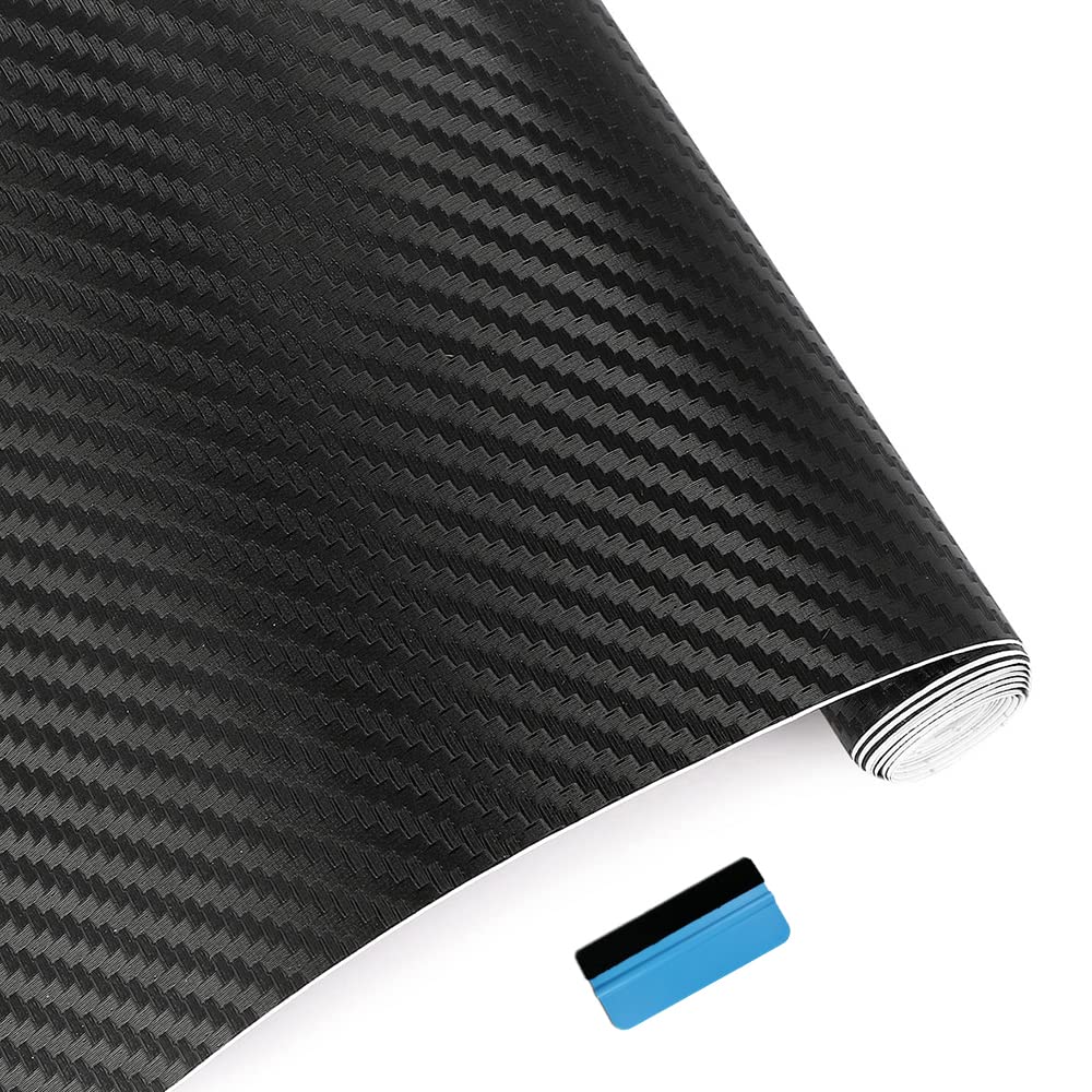 NewL 3D Black Carbon Fiber Vinyl Wrap Roll with Air Release Bubble Free Adhesive Film Contain Installation Tools (50cm x 150cm)
