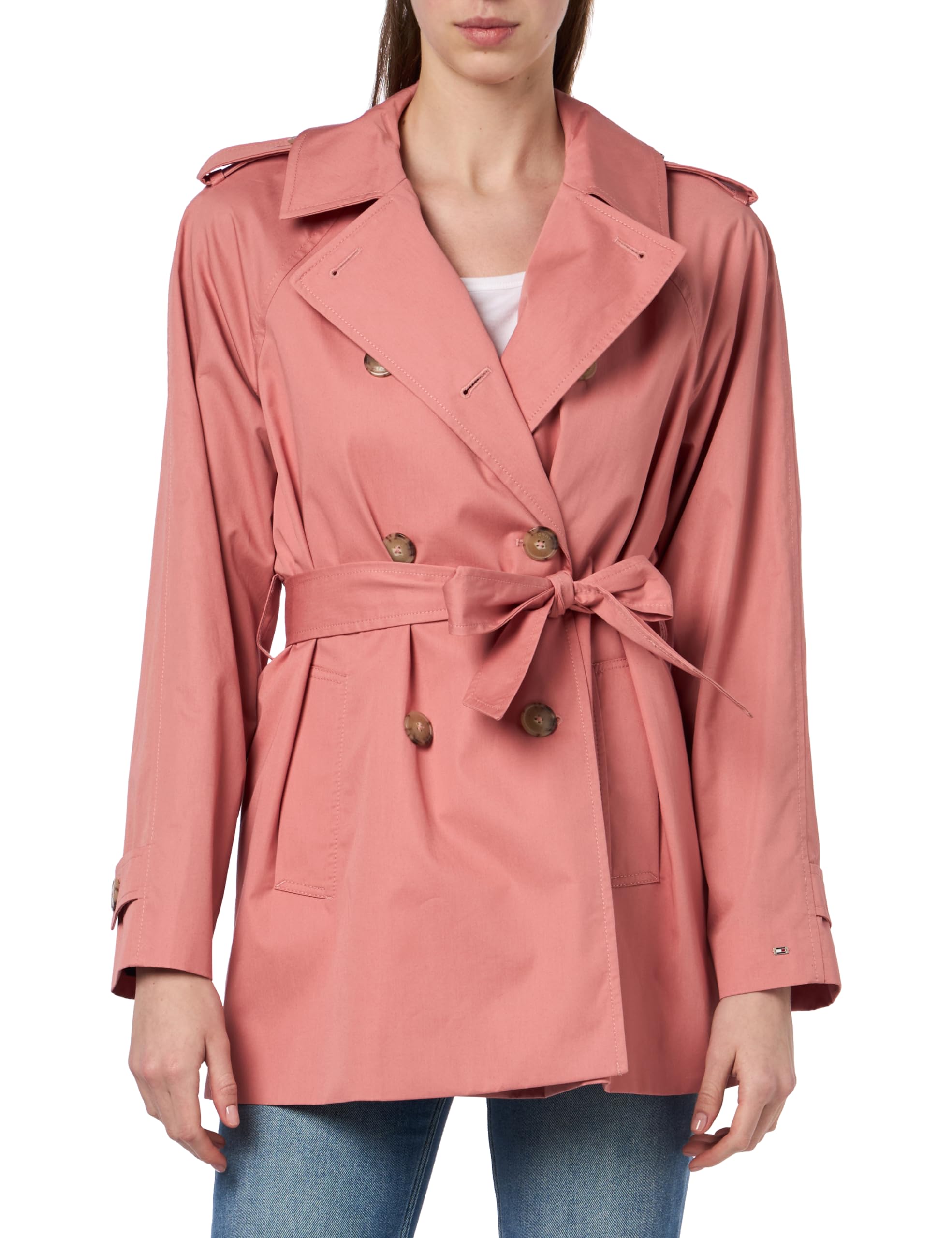 Tommy Hilfiger Damen Mantel Cotton Short Trench Trenchcoat, Rosa (Teaberry Blossom), 34