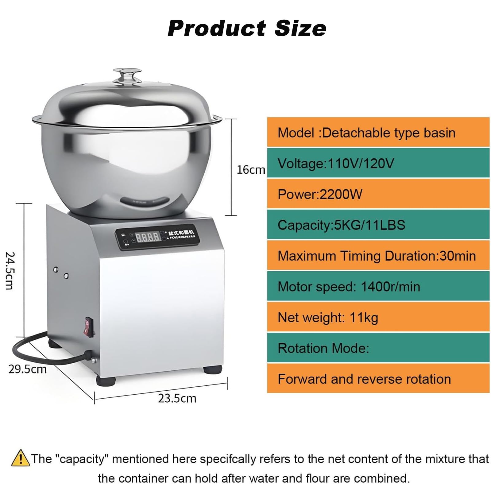 Impastatrice Professionale Da 1800 W, Impastatrice Elettrica A Spirale Per Impieghi Gravosi Da 5 Kg/8 Kg, Macchina Per Impastare La Farina Con Controllo Touch, Timer Da 0 A 30 Minuti, Per 5kg