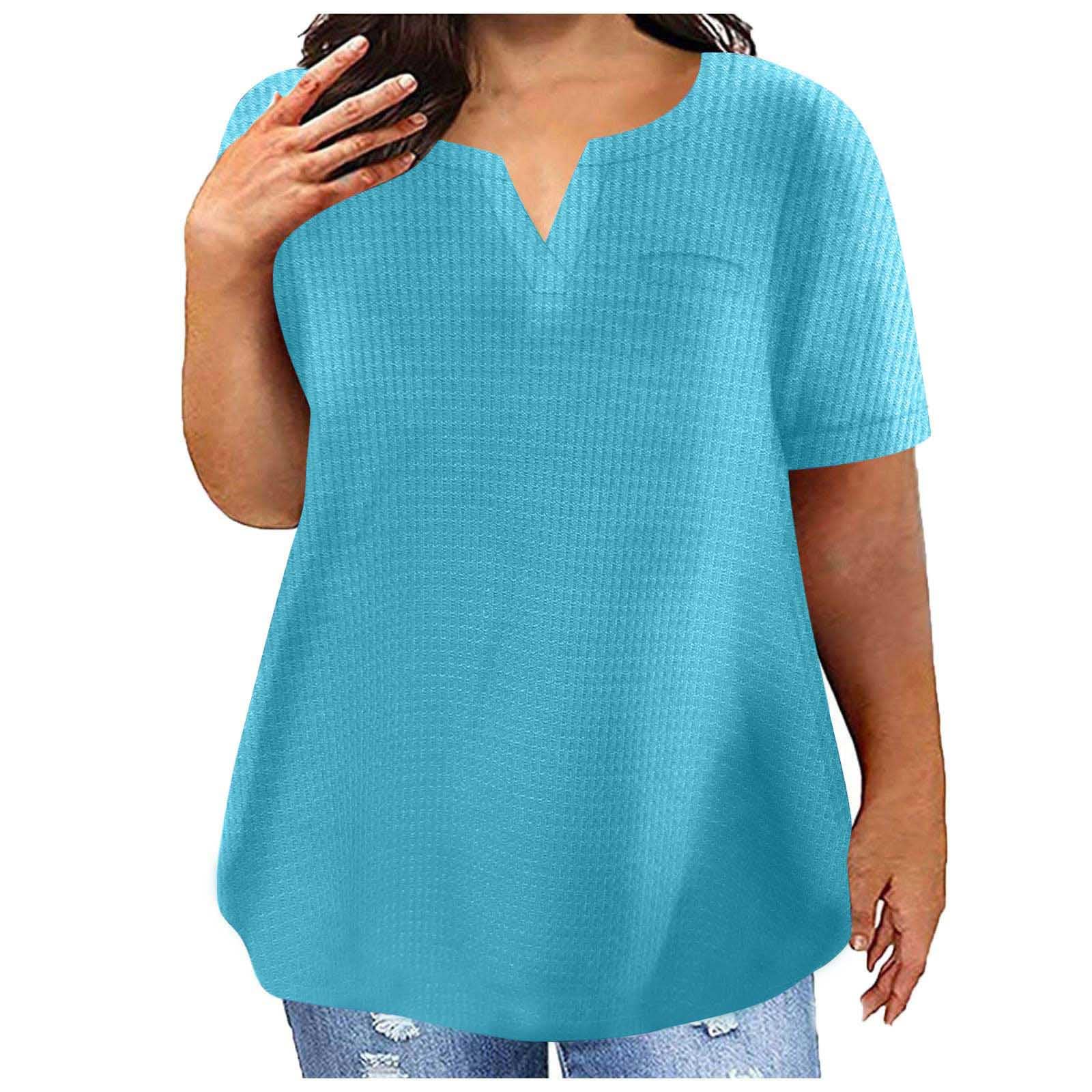 HAOLEI Camisetas Manga Corta Mujer,Blusa Mujer Verano 2024 con Cuello en Pico,Color Sólido T-Shirt Multicolor Shirt Tallas Grandes Blusa Casual Tops Básica Camiseta Mujer Pullover Blusa