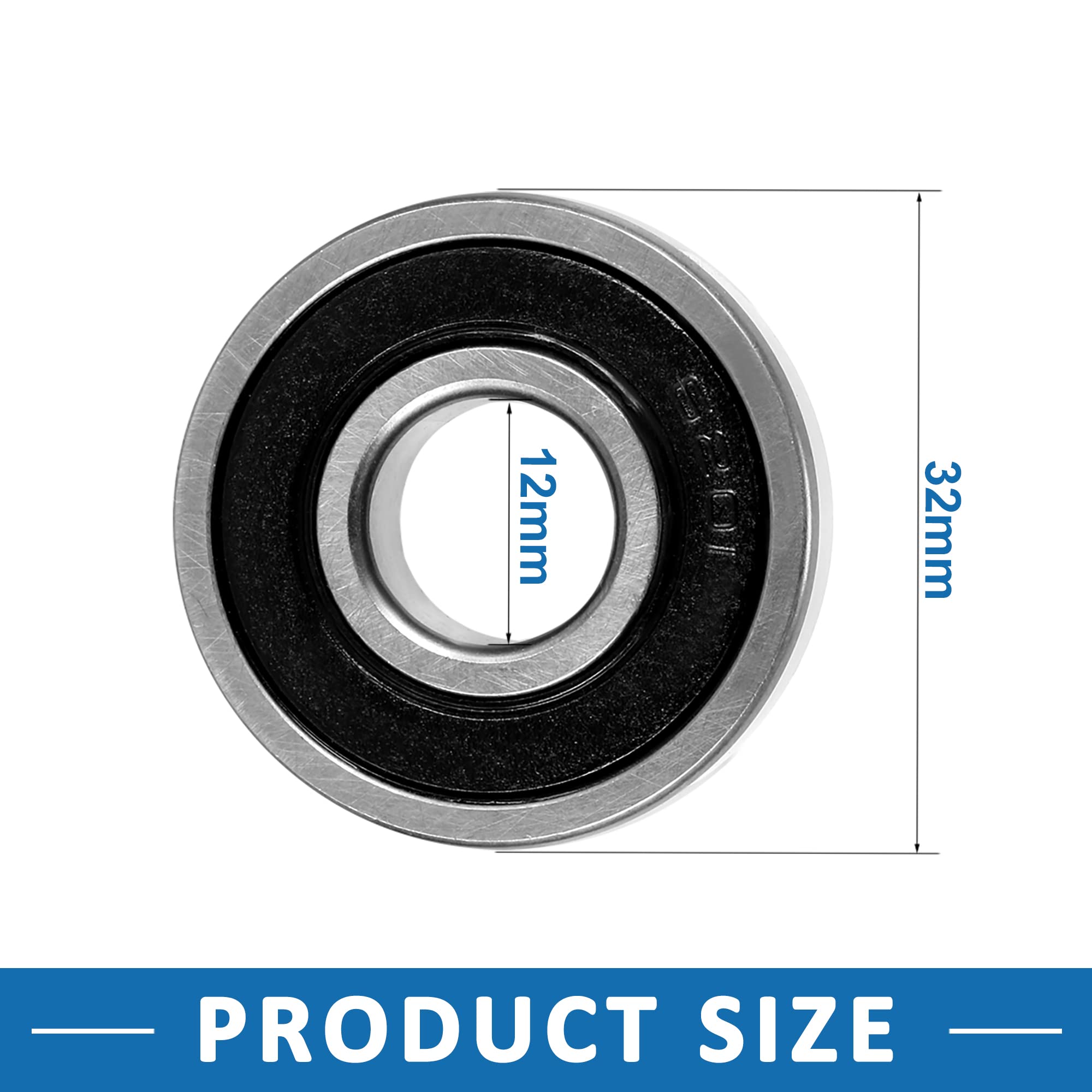ABSOPRO Łożyska kulkowe 6201-2RS 12x32x10mm Podwójne Uszczelnienie Łożyska (zestaw 2)
