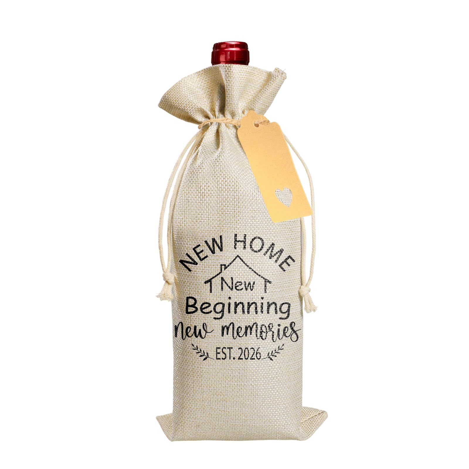 Bliceon New Home Gifts, Linen Drawstring Bottle Bag with Tag and Rope, House Warming Gifts New Home, 2026 Wine Gift Bag for Women Men, Housewarming Gift, Family Accessories