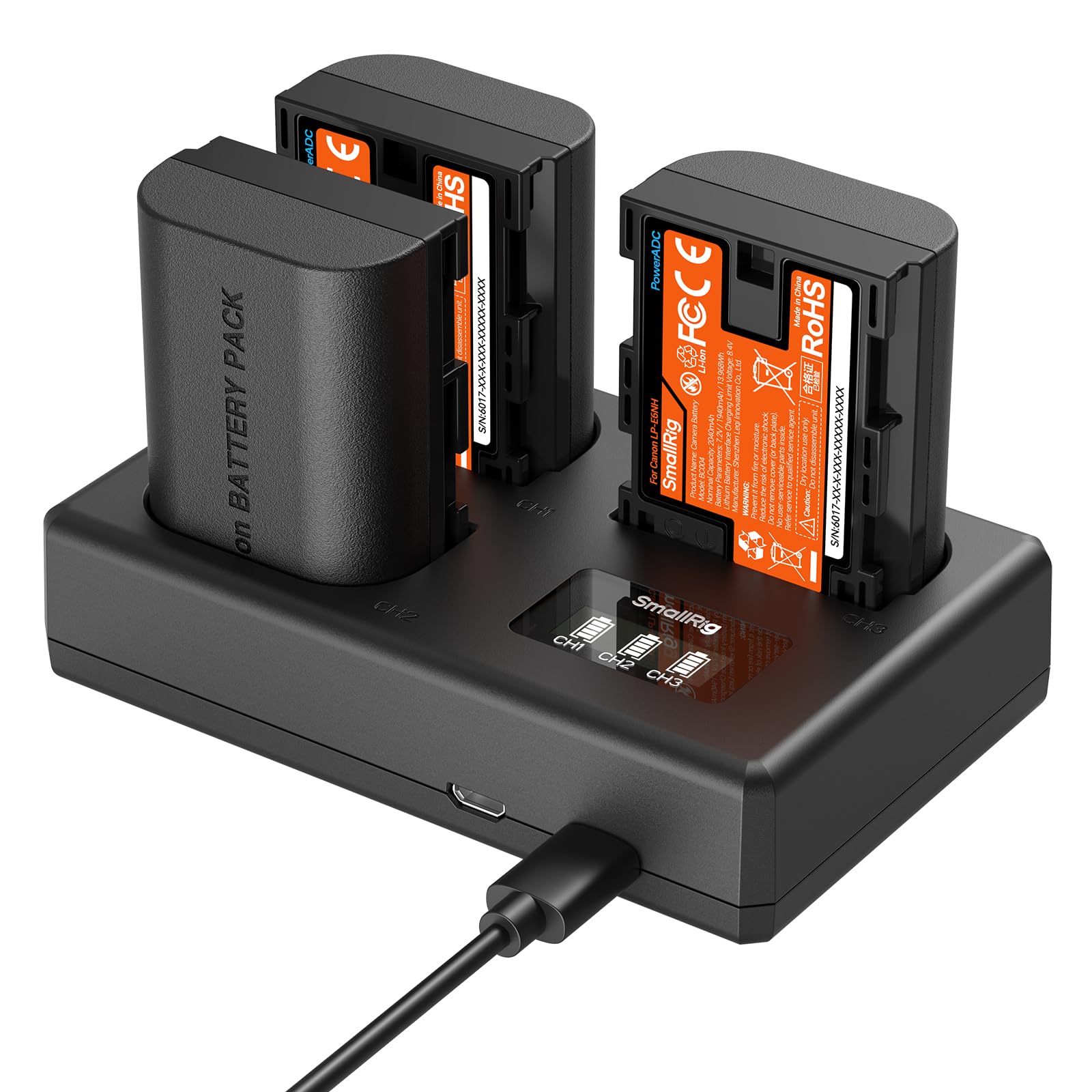 SMALLRIG Kit de Batterie LP-E6NH appareils pour Canon, Chargeur LCD Triple Emplacement avec 3 Batteries 1940 mAh, décodage Complet pour Canon EOS R6 Mark II, R5, R6, R7, R5C, 5D Mark II/III/IV -6017