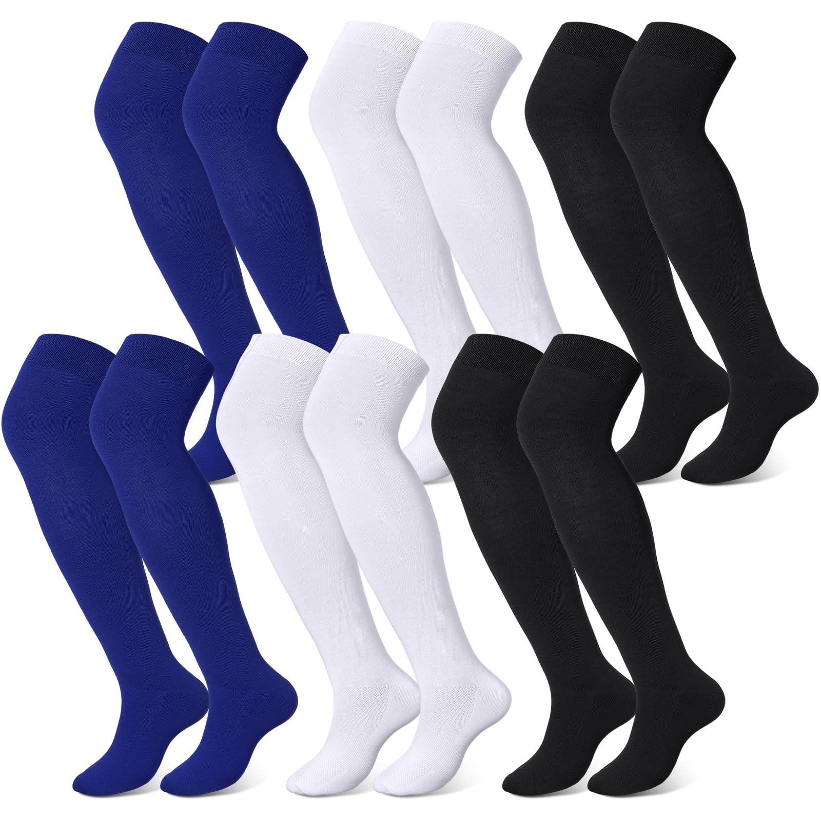Hicarer 6 Pairs over Knee Baseball Socks Tube