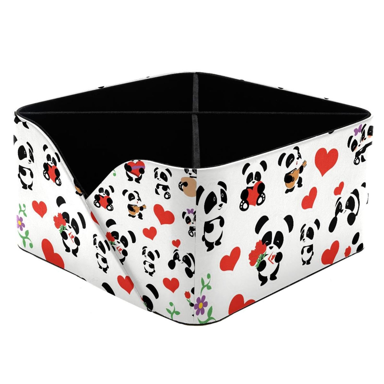 KengjuTesu Cute Pandas Desktop Organizer Pen Holder, Rectangular Pencil Cup for Office, Study and Makeup Stations