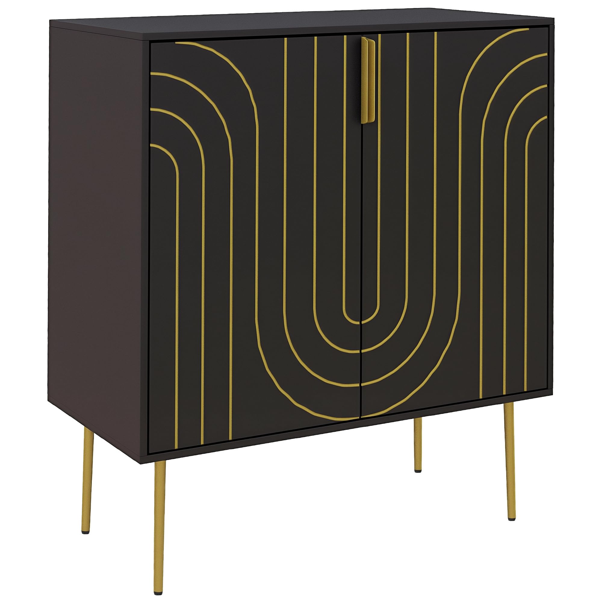 HOMCOM Freestanding Storage Cabinet - Black - 2-Tier Adjustable Shelf - Modern Style - MDF & Metal