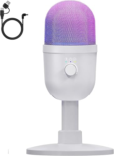 Miniatura 10 de Micrófono USB para PC – Micrófono para juegos de computadora con iluminación RGB para PS 4 y 5, mezcla de audio dual, silencio, salida de Negro