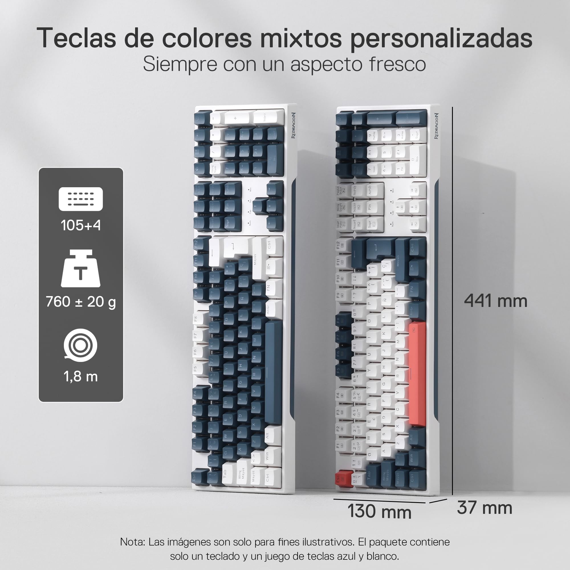 Redragon K668 RGB Teclado Gaming Mecánico Cableado 105+4 Teclas, Interruptores Rojos, Socket Hot-Swappable, Espumas Absorbentes, 2 Sets Teclas Mixtas, Disposición QWERTY Español