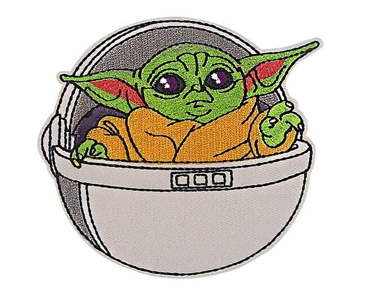 Sci-Fi Baby Jedi Master in Spaceship Embroidered 4.3" Wide Iron on Patch