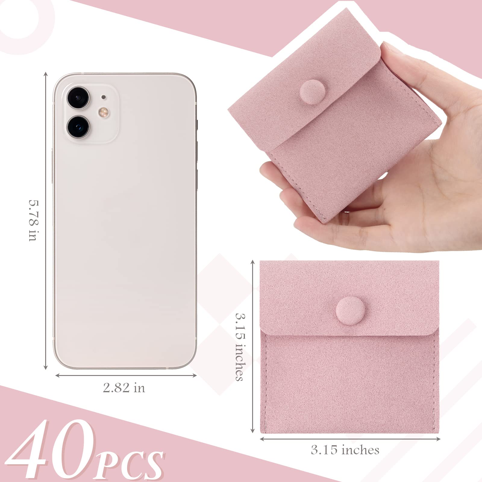 Bonuci Bolsa de microfibra para joyas, 8 x 8 cm, bolsa de embalaje de joyería, bolsa de regalo pequeña de lujo, botón a presión con divisor, bolsa de microfibra para embalaje de pulseras y collares
