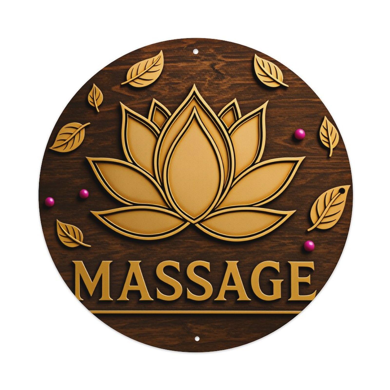 Golden Lotus Leaves Massage Metal Tin Sign Vintage Garden Bedroom Cafe Bar Man Cave Home Wall Decor Metal Poster 8x8 inches