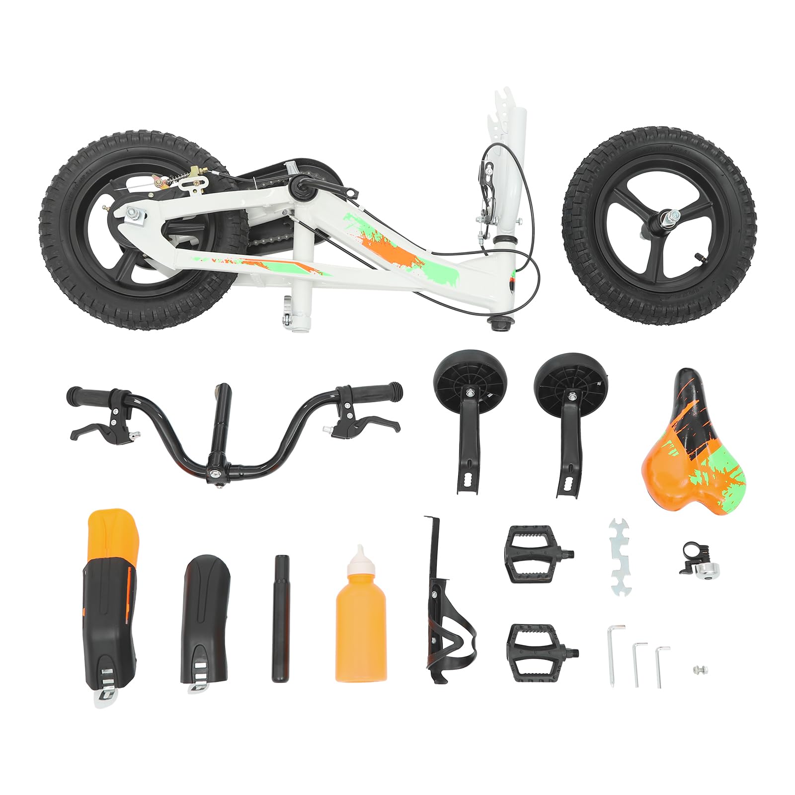 12 Zoll Kinderfahrrad mit Stützrädern, Kinder Fahrrad mit Wasserflasche, Robuster Rahmen, Höhenverstellbarer Sitz Lenker, für Jungen & Mädchen ab 2-5 Jahre