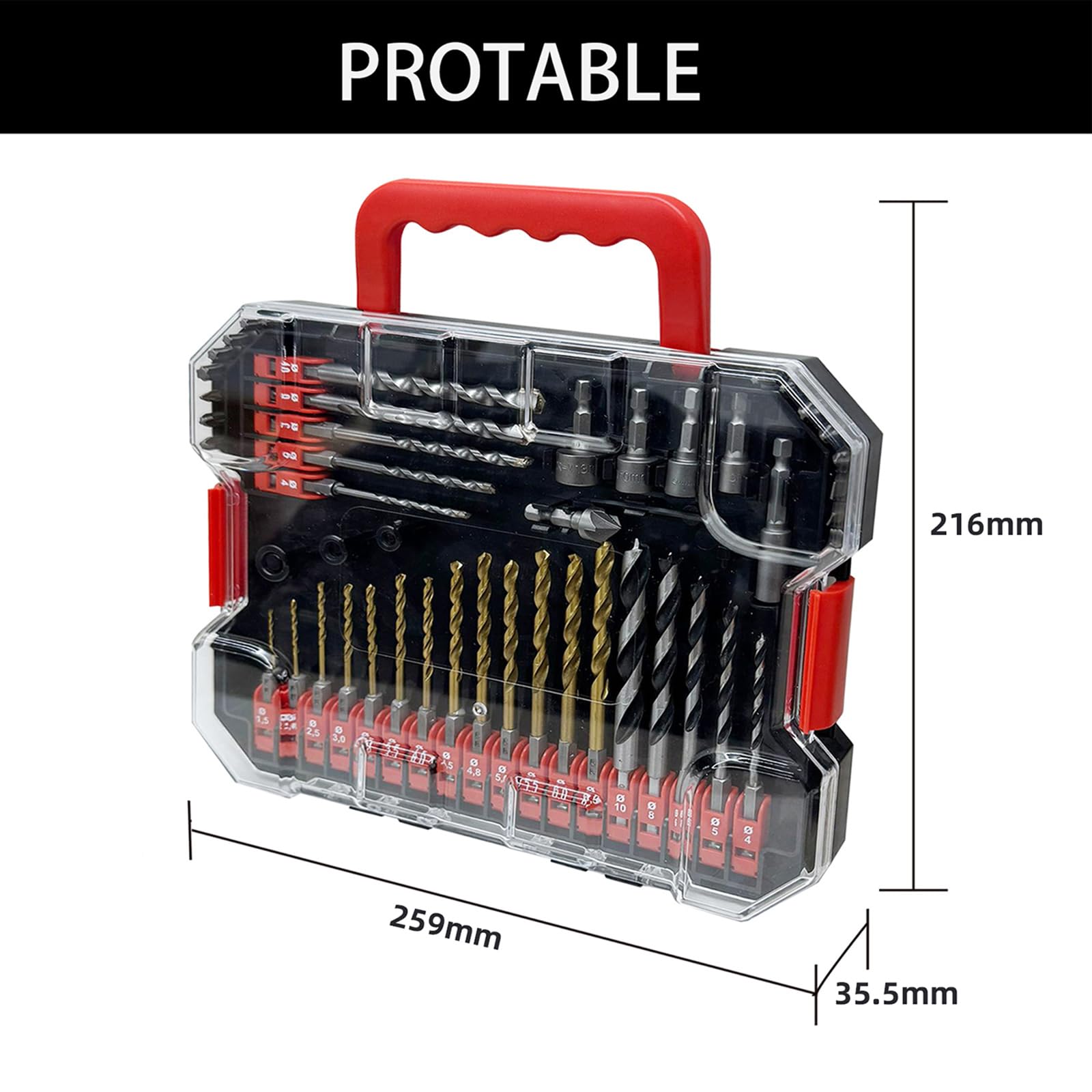 Greywolf Set di punte per trapano, 49 pezzi, attacco esagonale da 1/4", punte per avvitatore a percussione e cacciavite per trapani elettrici, set combinato con scatola per trapano