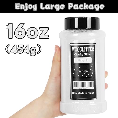 Miniatura 2 de Purpurina blanca, 16 onzas (1 libra), purpurina gruesa para manualidades de resina, uñas, vasos, slime cosmético y decoración de festivales,