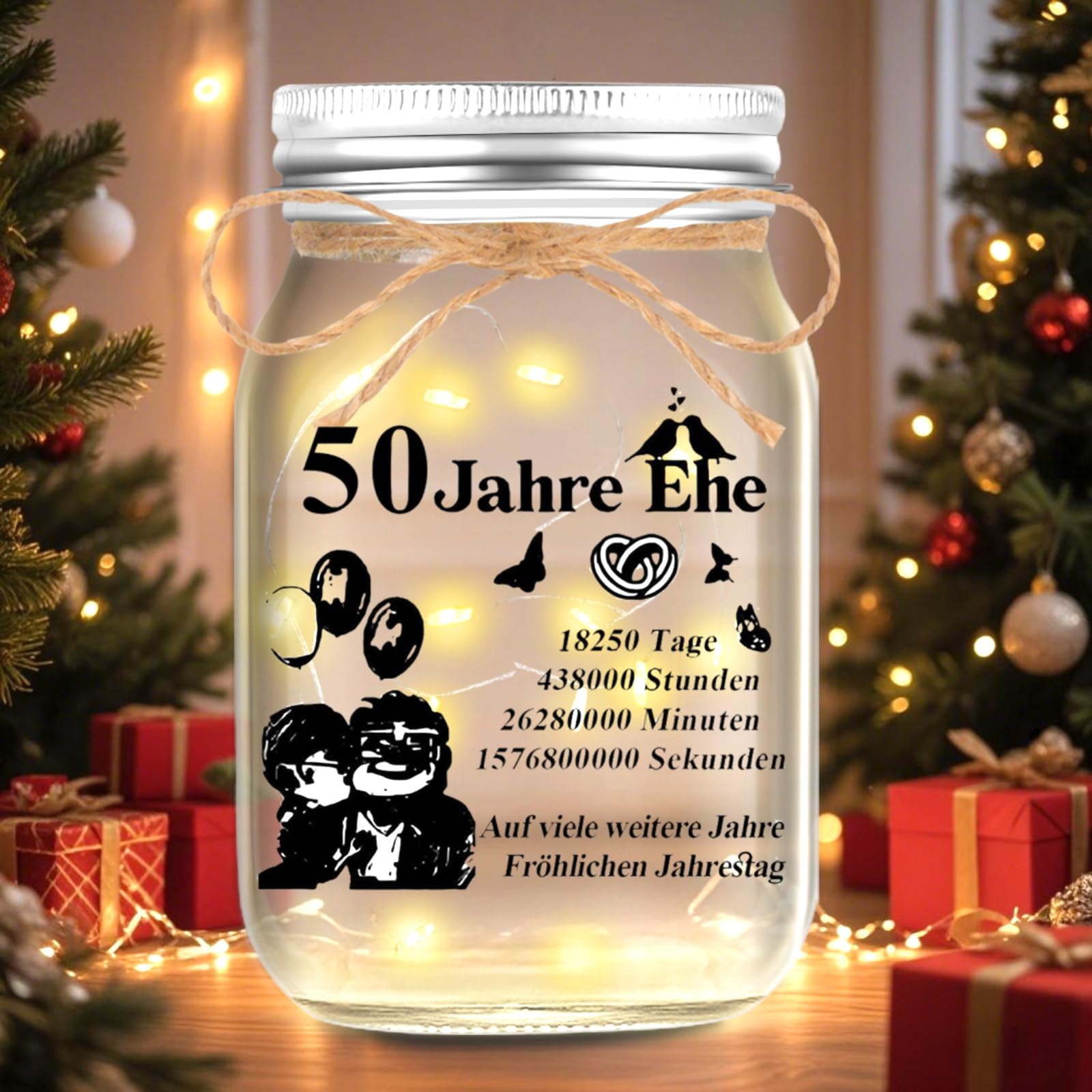 Charfia Goldene Hochzeit Geschenke, 50. Hochzeitstag Deko, Goldene Hochzeit Geschenk, LED Flaschenlicht mit Spruch, Geschenk zur Hochzeit