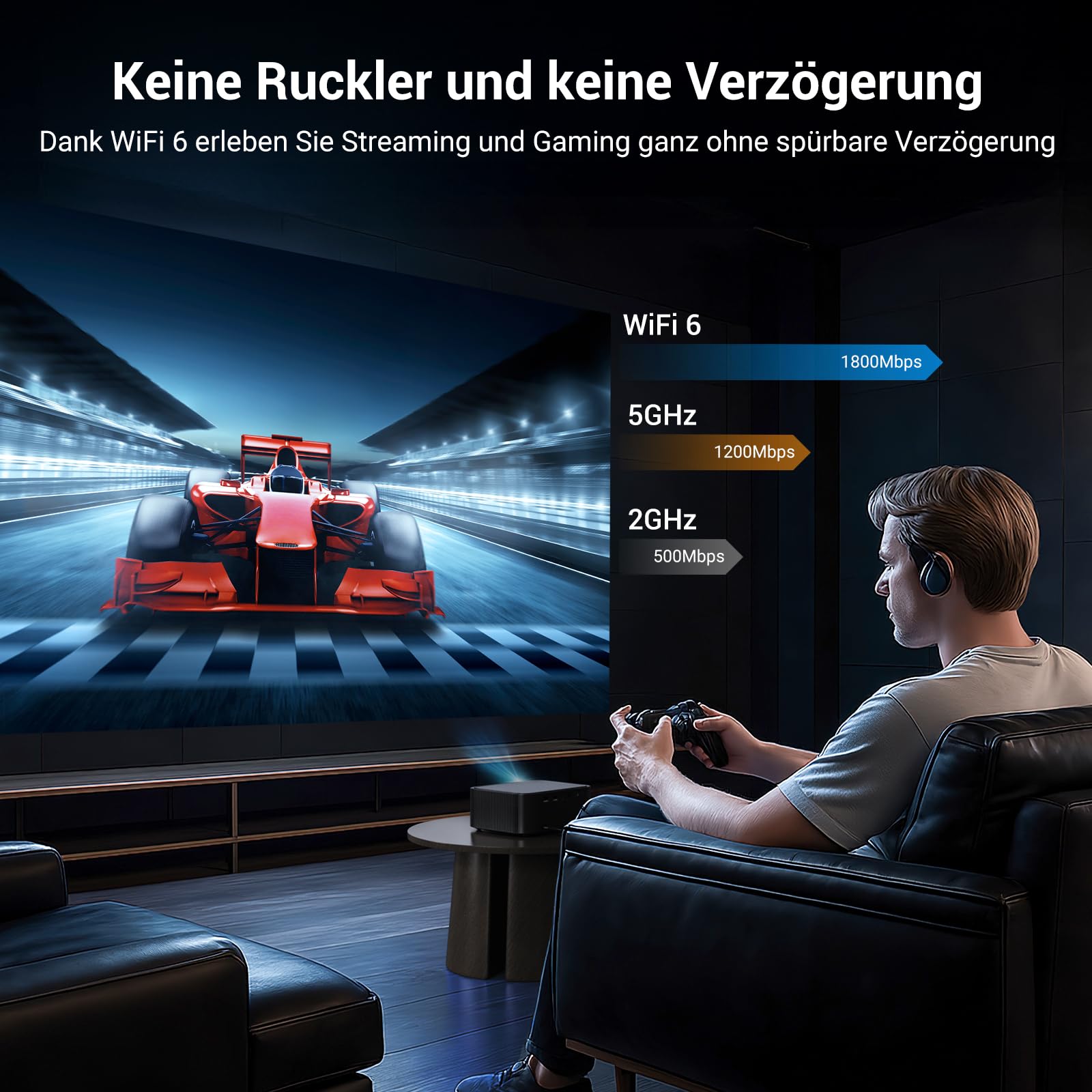 HAPPRUN H11 Beamer 4K kompatibel mit Netflix-App, Autofokus, Dolby Audio, WiFi 6, Bluetooth - Outdoor Projektor