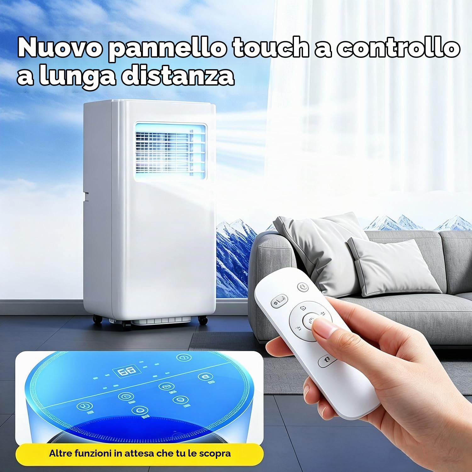Condizionatore d'aria senza unità esterna, potente condizionatore d'aria da 14000 BTU, raffrescatore d'aria 4 in 1, condizionatore d'aria portatile a basso consumo energetico con telecomando 14000BUT